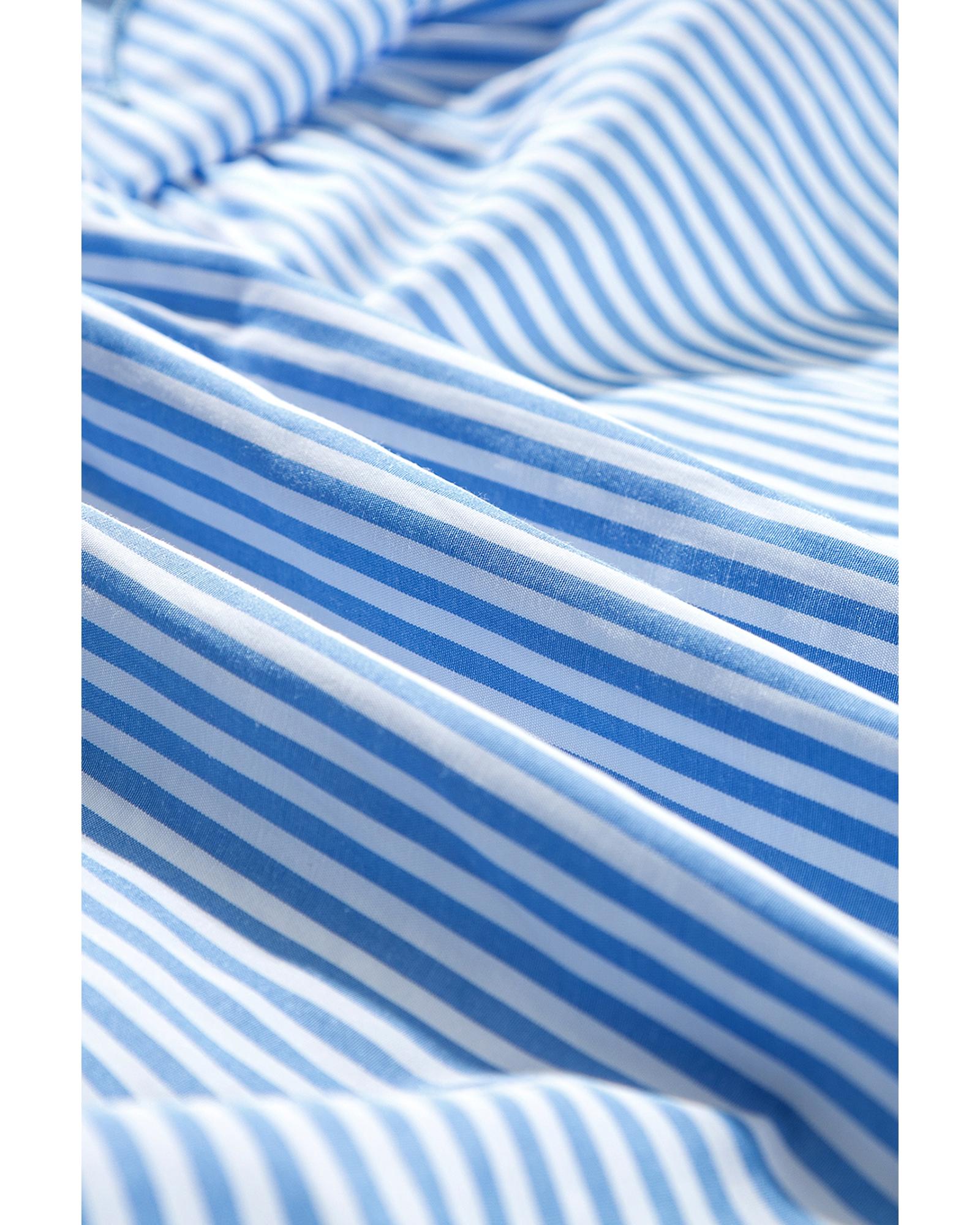 Sky Blue Stripe Bubble Short Sleeve Tiered Scallop Long Dress - M
