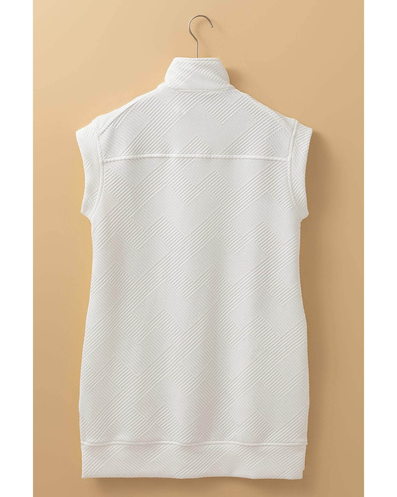 White Textured Half Zip Collared Cap Sleeve Mini Dress - XL