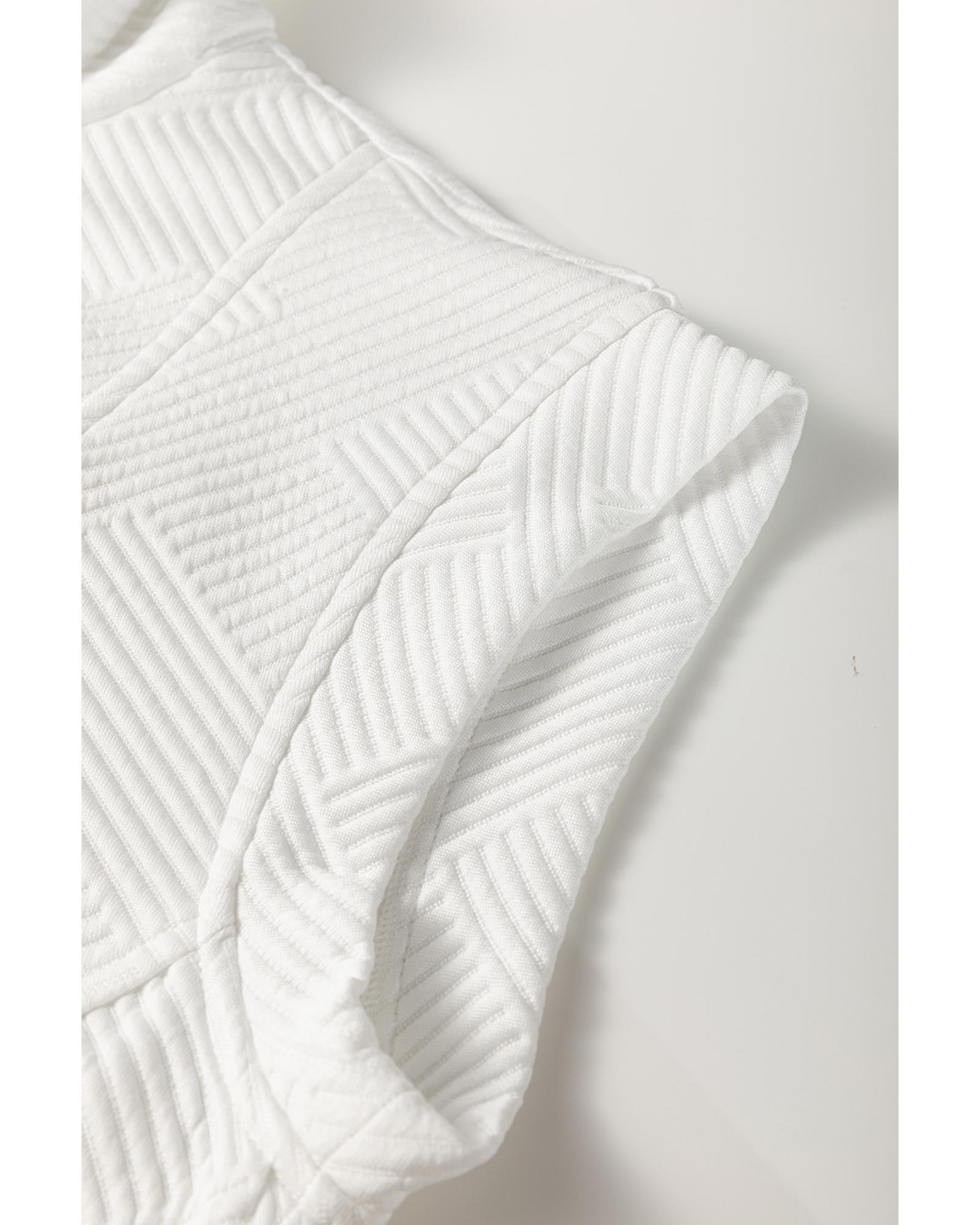 White Textured Half Zip Collared Cap Sleeve Mini Dress - XL