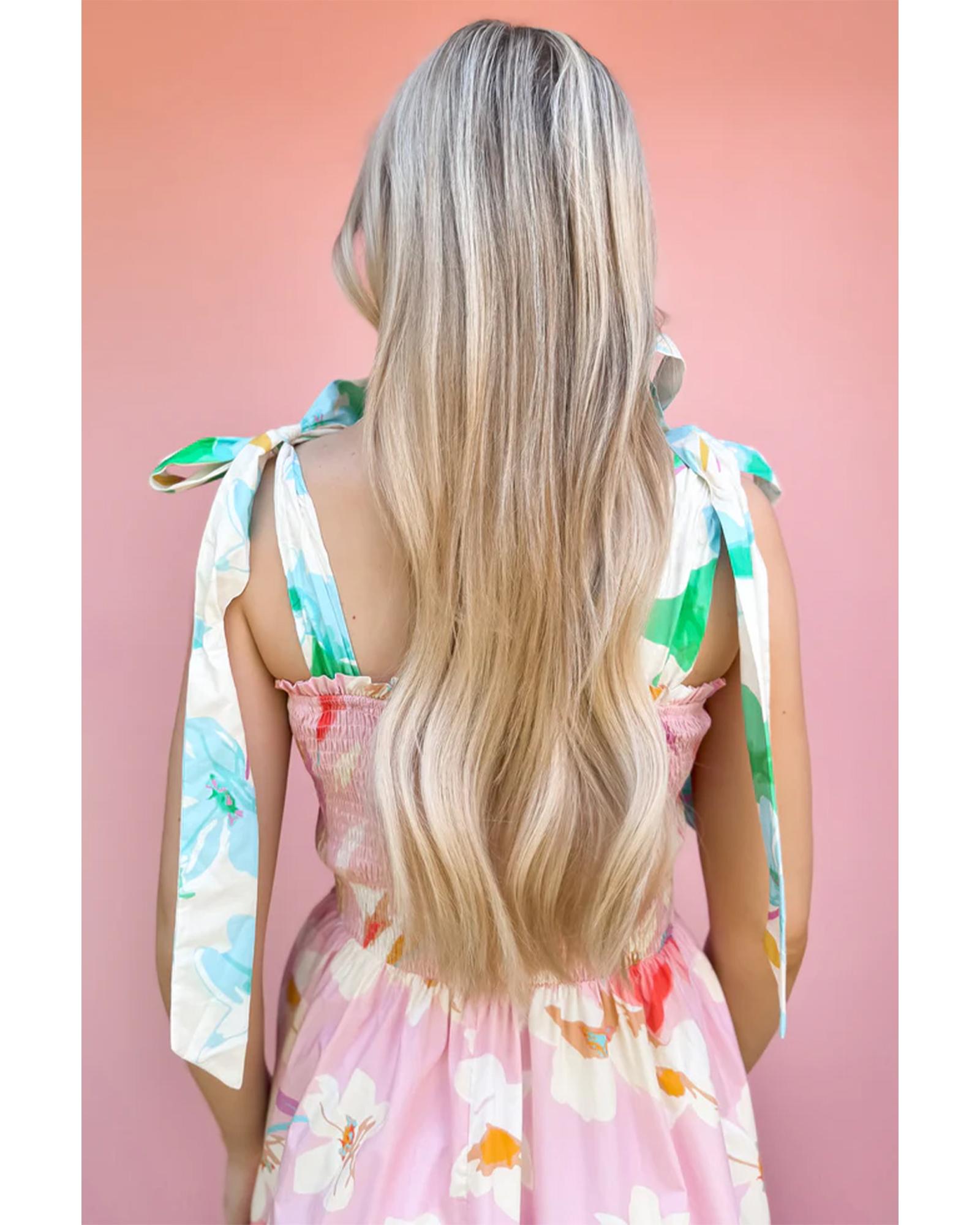 Pink Floral Print Knotted Shoulder Smocked Maxi Dress - M