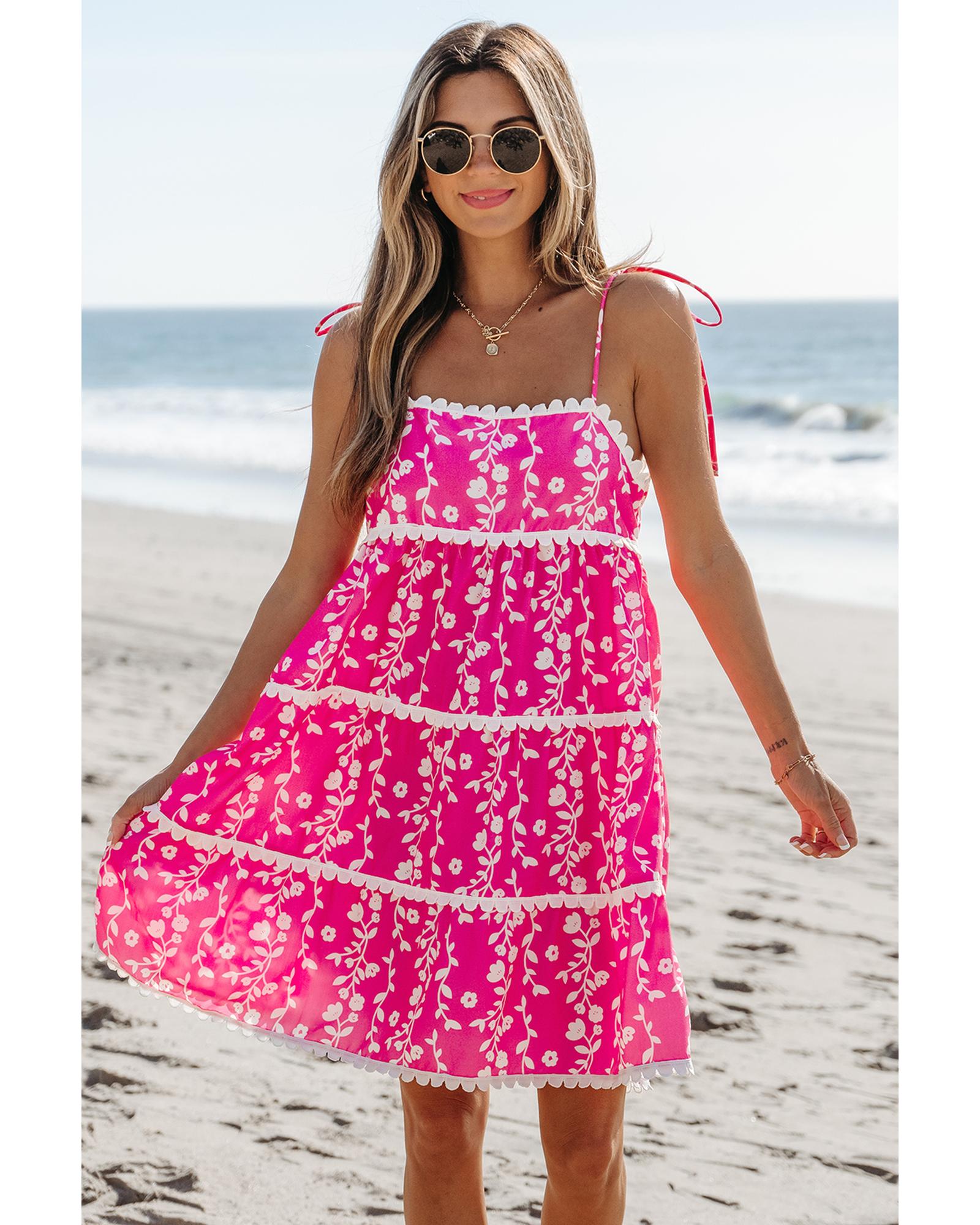 Pink Floral Print Ric Rac Patched Sleeveless Mini Dress - XL
