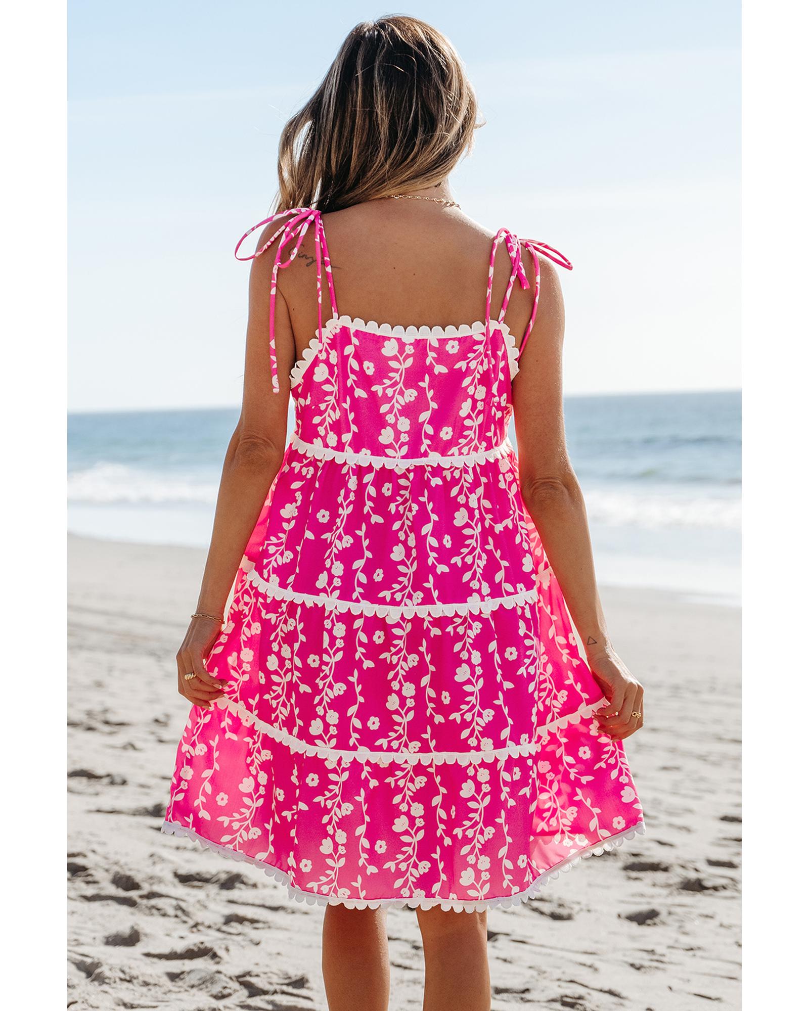 Pink Floral Print Ric Rac Patched Sleeveless Mini Dress - XL
