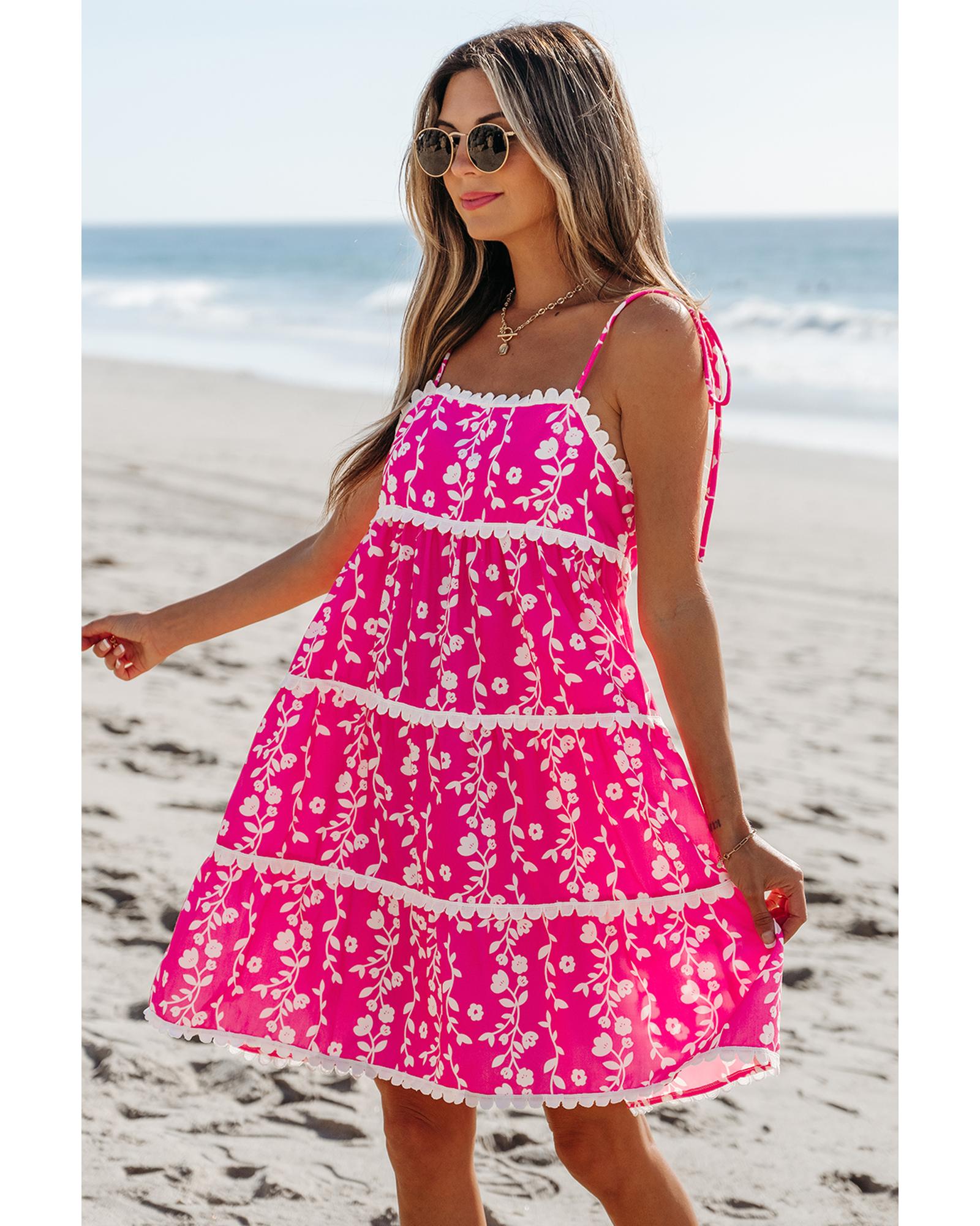 Pink Floral Print Ric Rac Patched Sleeveless Mini Dress - XL