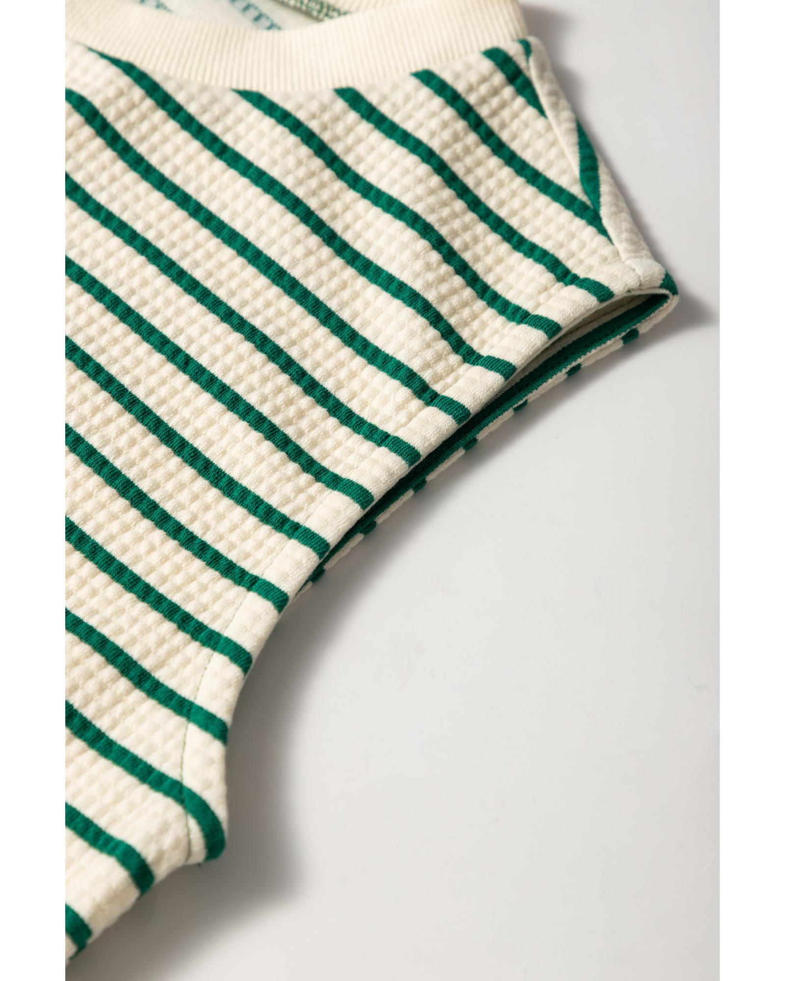 Green Stripe Woven Ruffled Sleeveless Mini Dress - L