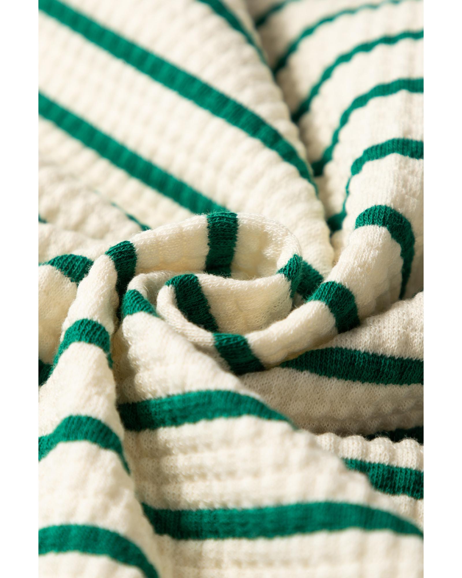 Green Stripe Woven Ruffled Sleeveless Mini Dress - L
