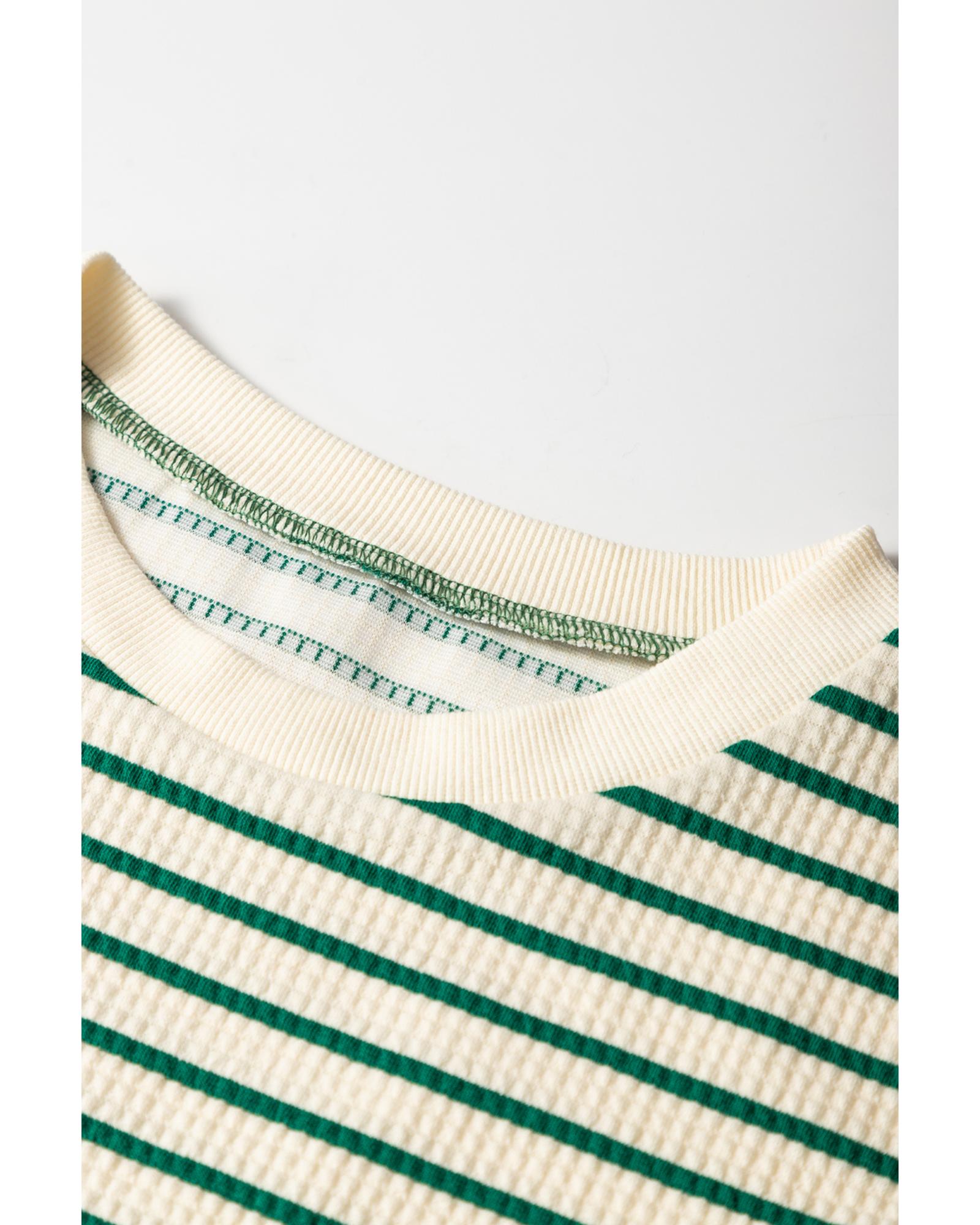 Green Stripe Woven Ruffled Sleeveless Mini Dress - M