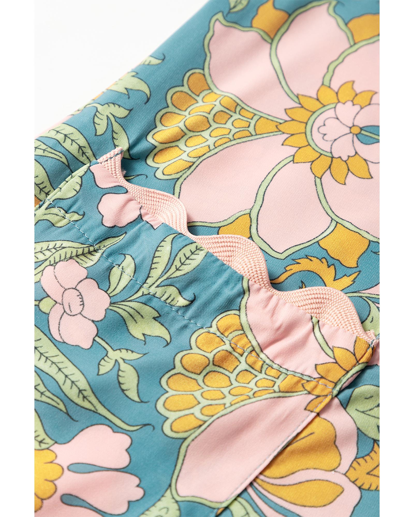 Sky Blue Floral Ricrac Trim V Neck Shift Mini Tank Dress - XL