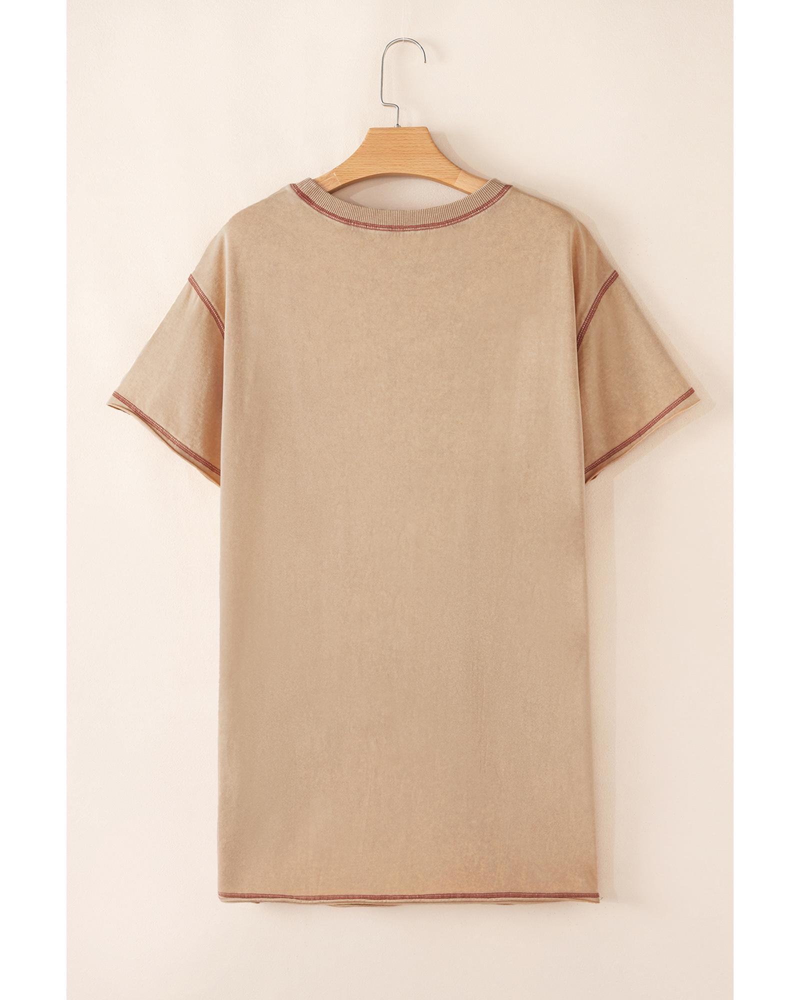 Pale Khaki Mineral Wash Stud Beaded Star Graphic Pocketed T Shirt Dress - S