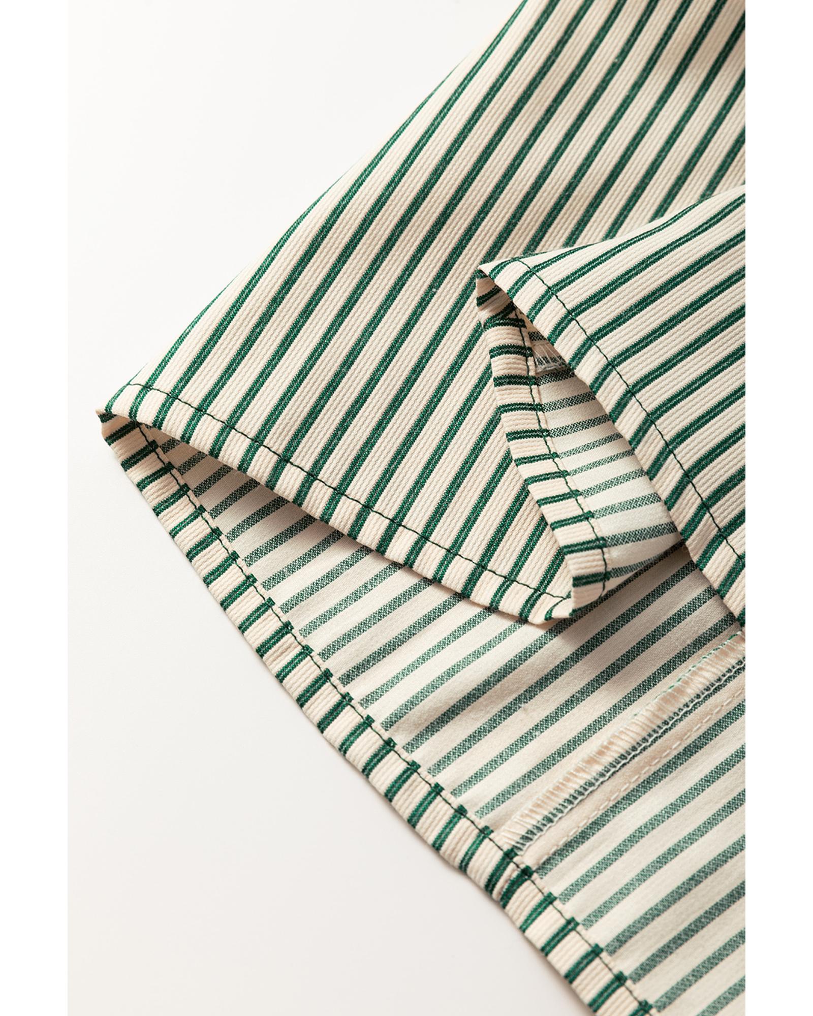 Green Patch Pockets Button Down Short Puff Sleeve Dress - M