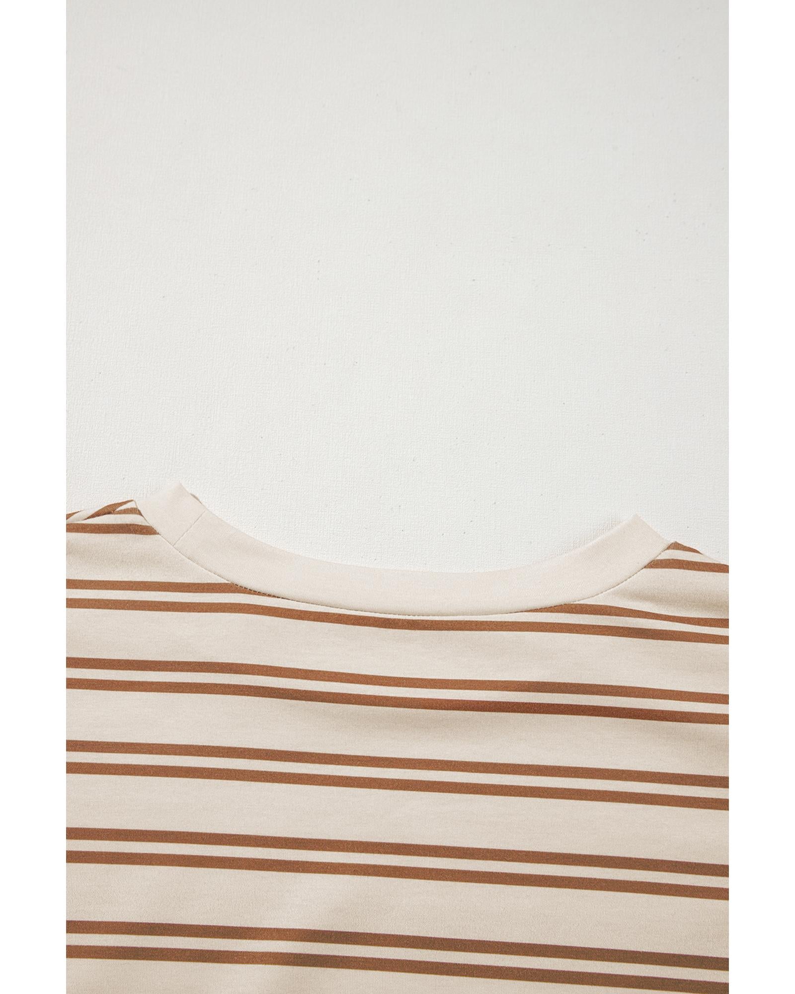 Khaki Stripe Round Neck Sleeveless Casual Pocketed Mini Dress - XL