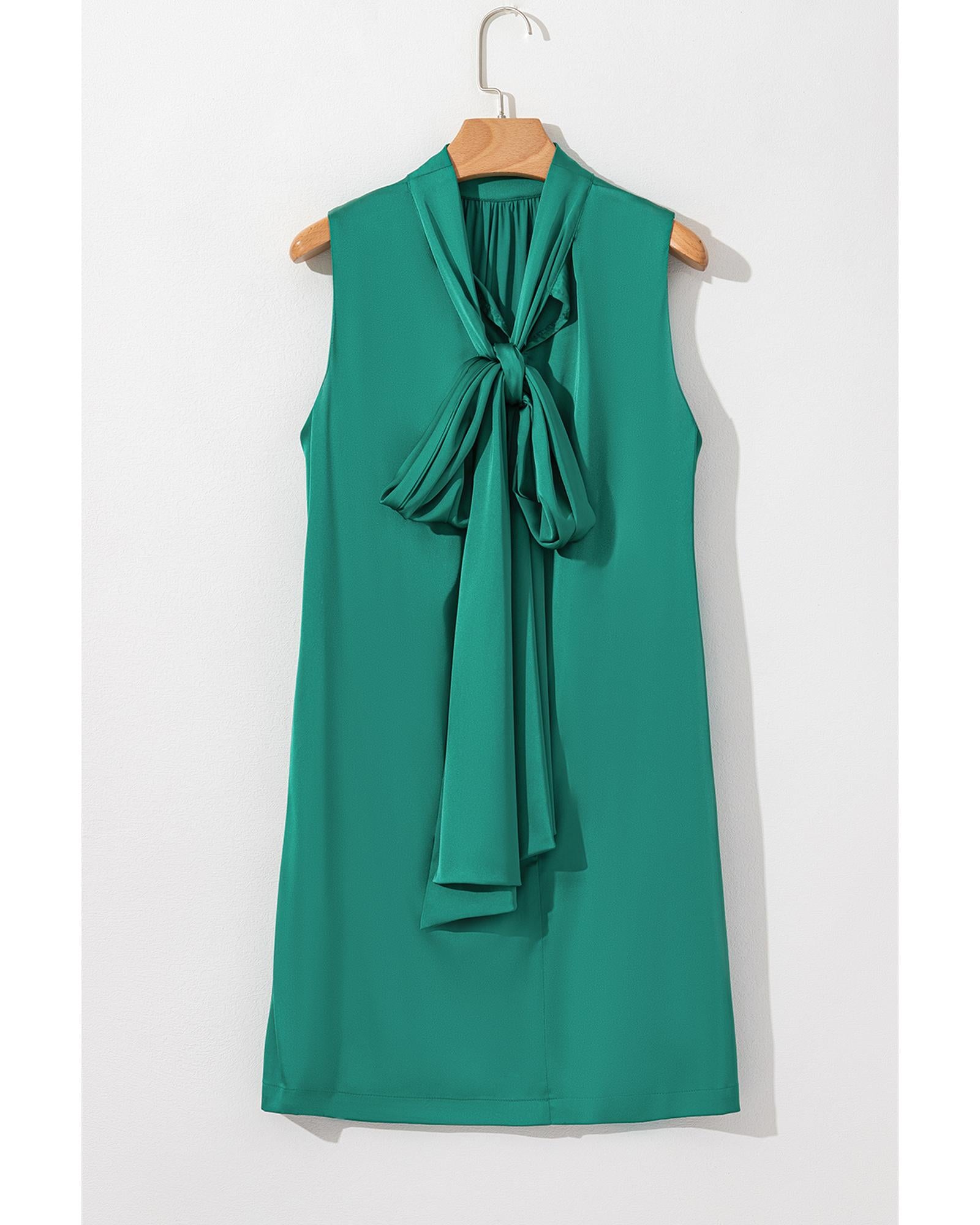 Evergreen Bow Tie Satin Shift Sleeveless Mini Dress - L