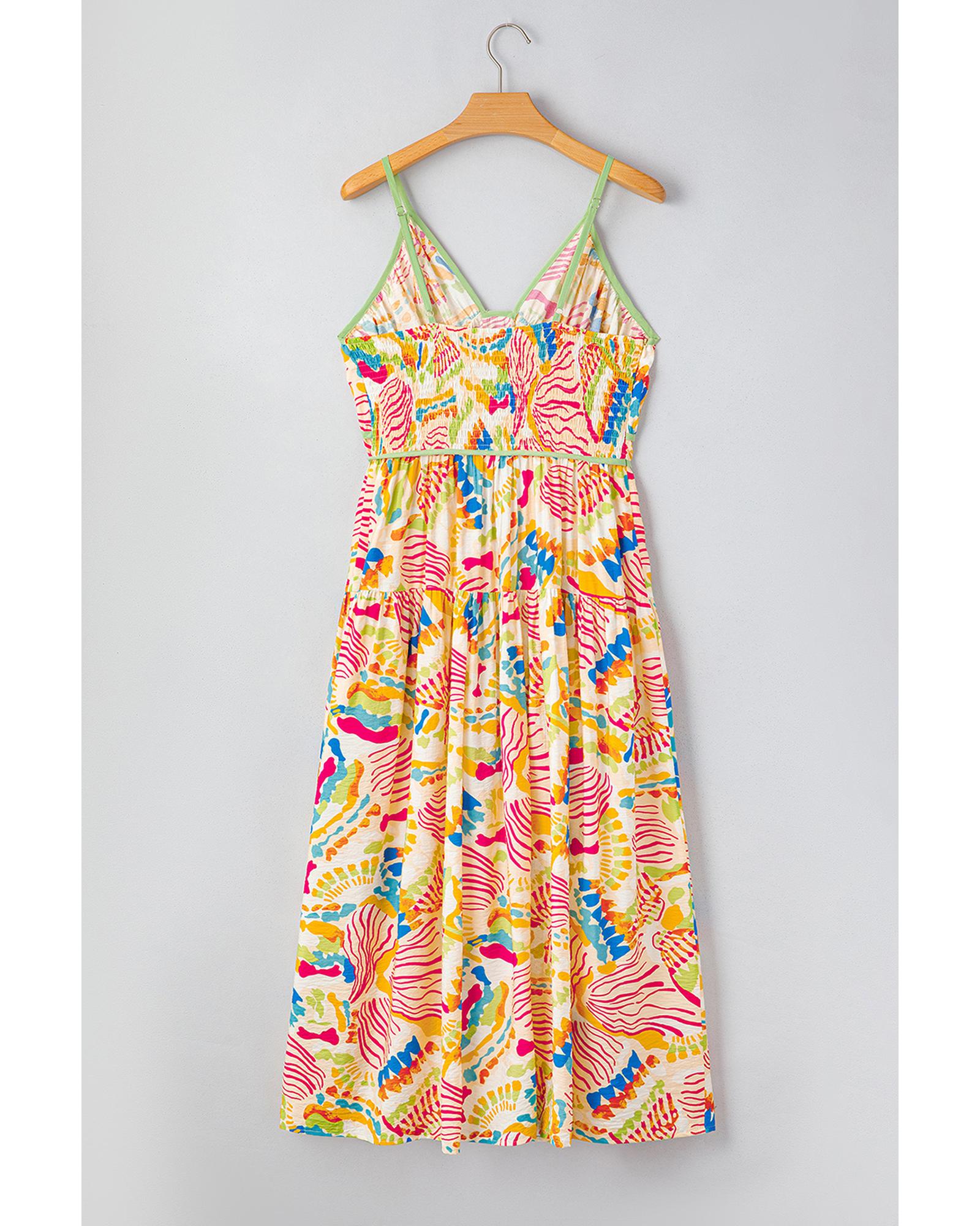 Orange Abstract Print Spaghetti Strap Piping Detail Maxi Dres - M