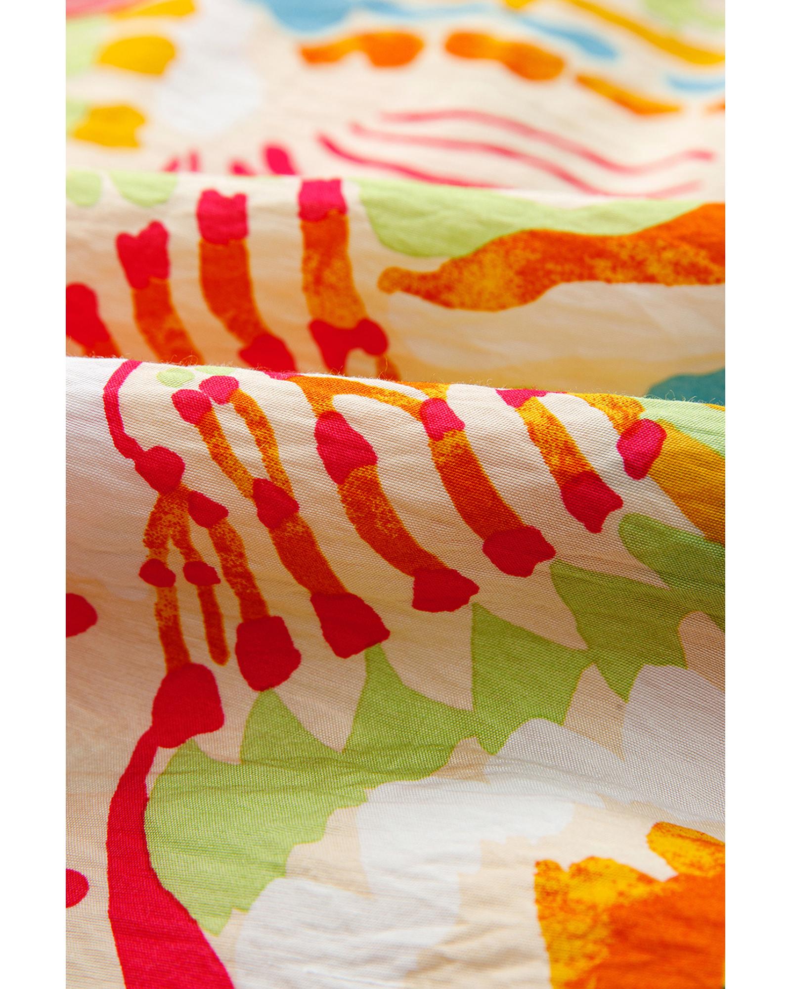 Orange Abstract Print Spaghetti Strap Piping Detail Maxi Dres - M
