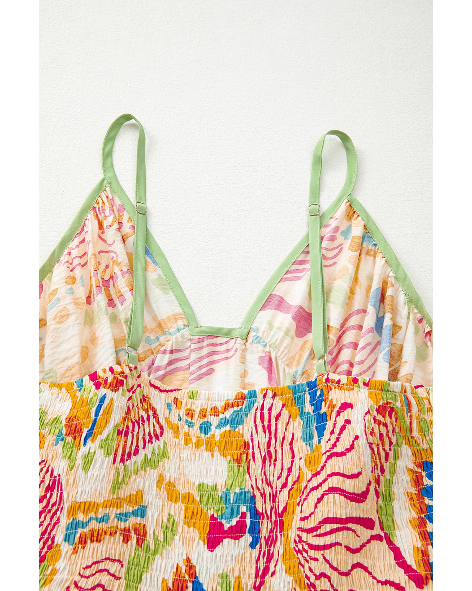 Orange Abstract Print Spaghetti Strap Piping Detail Maxi Dres - M