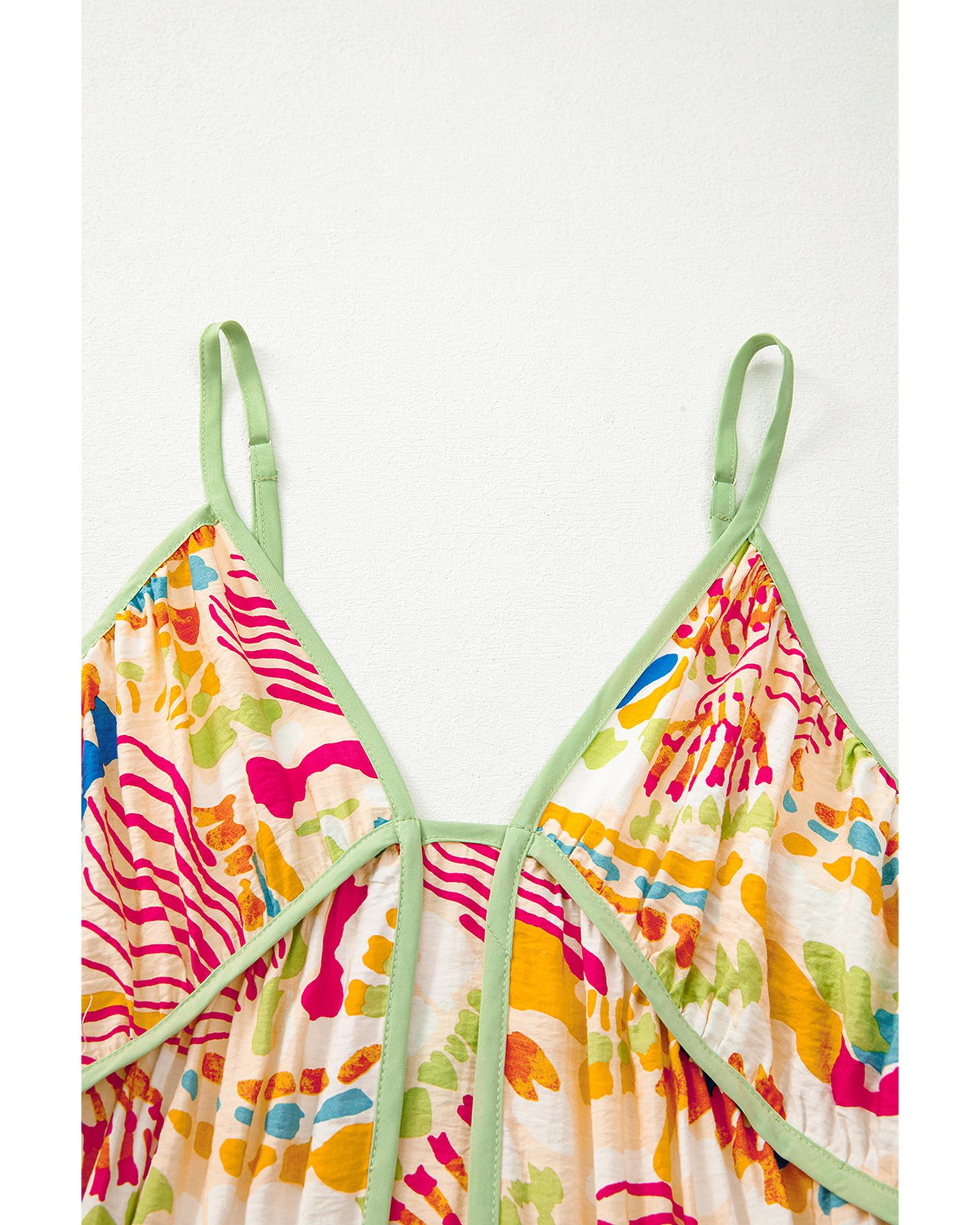 Orange Abstract Print Spaghetti Strap Piping Detail Maxi Dres - XL