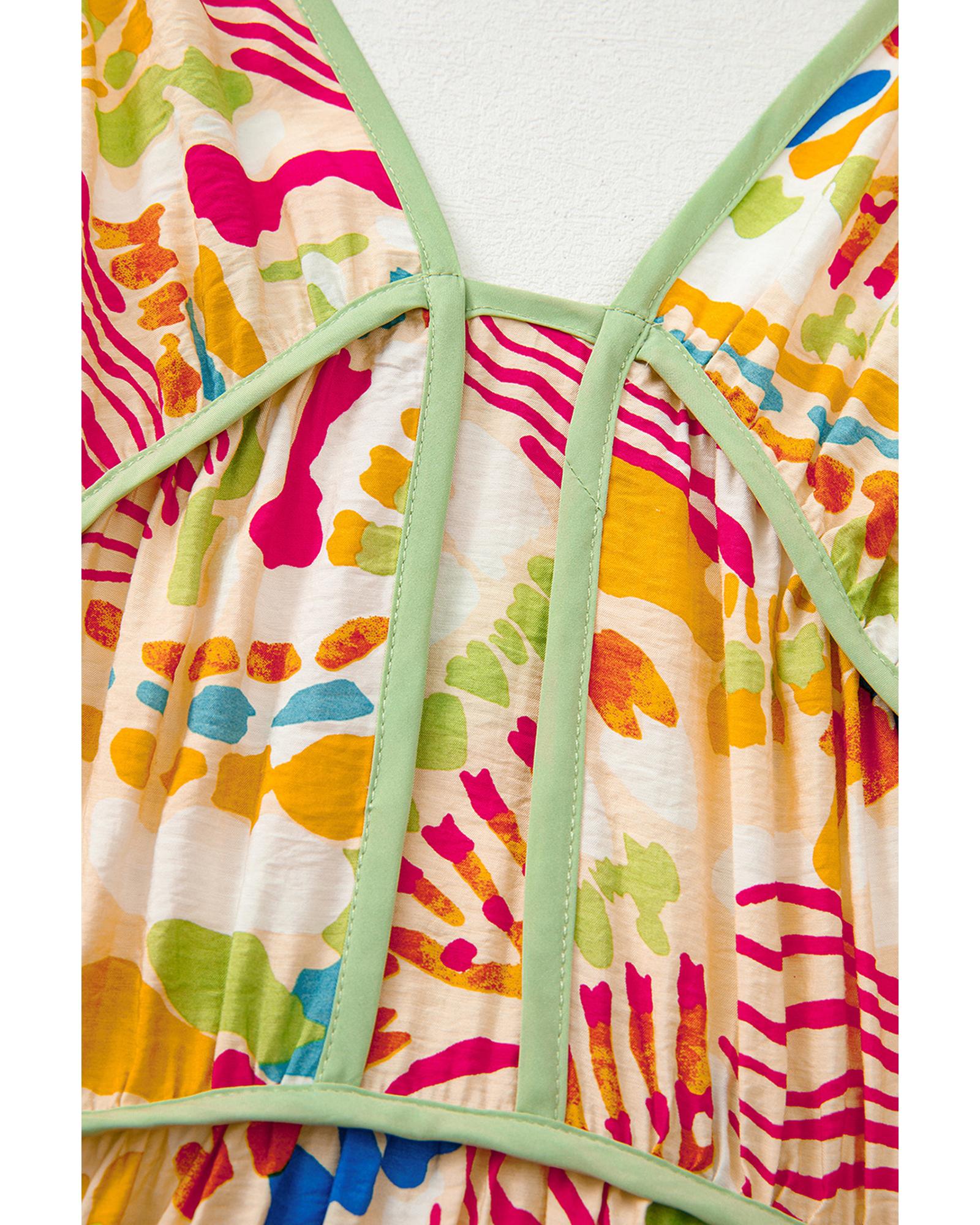 Orange Abstract Print Spaghetti Strap Piping Detail Maxi Dres - XL