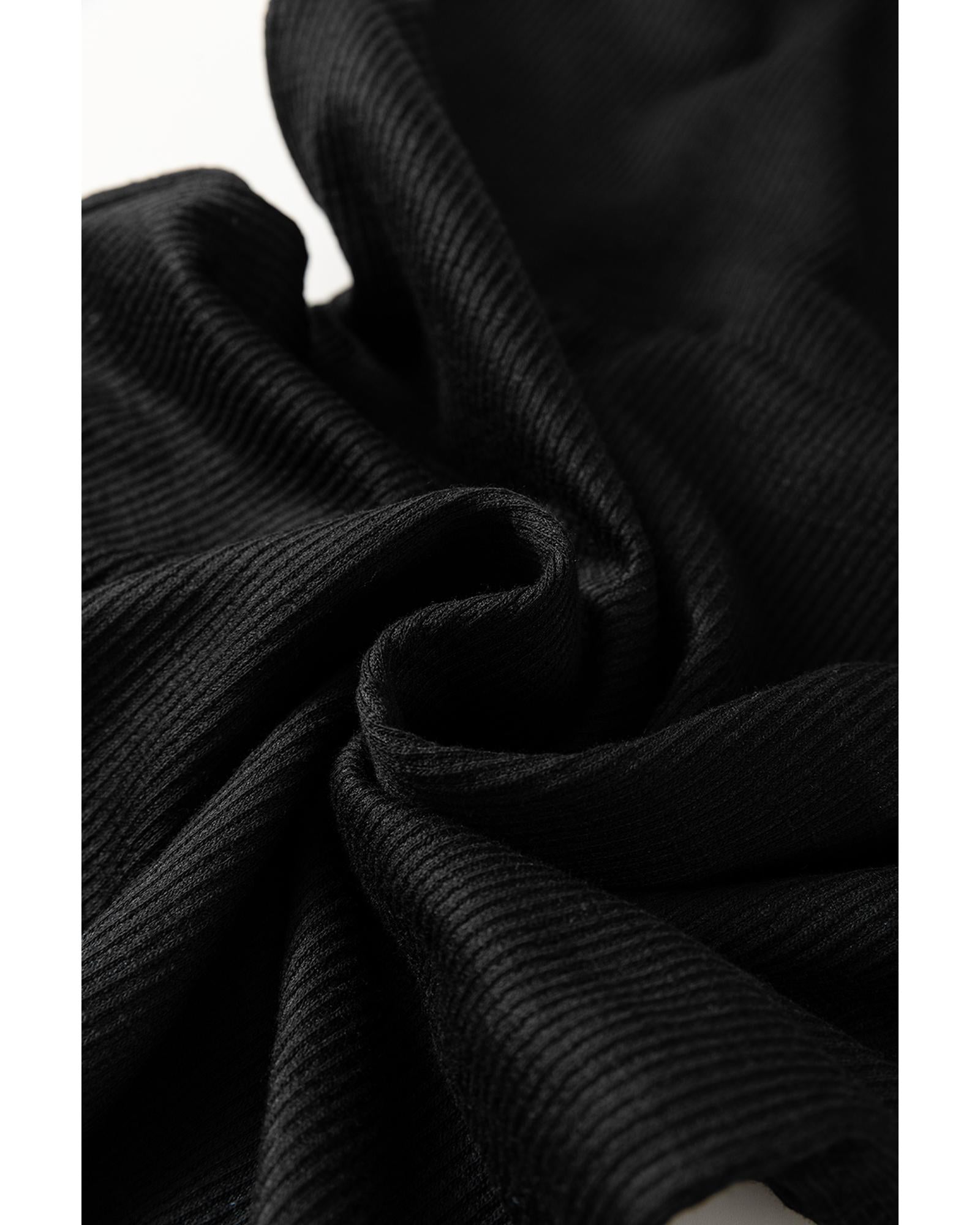 Black Racerback Ribbed Knit Drawstring Bodycon Dress - L