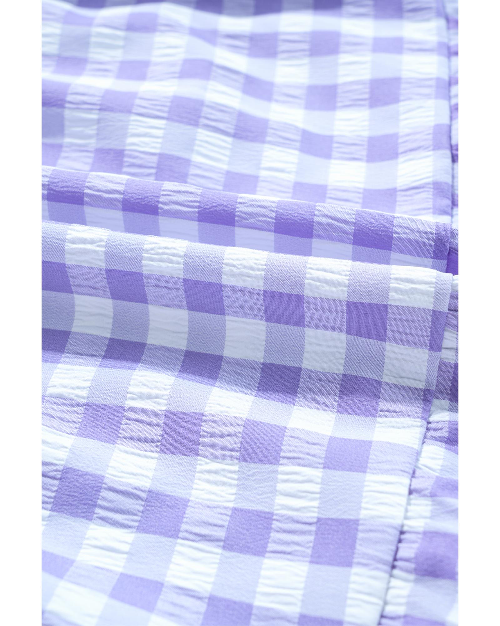 Lavendula Plaid Ruffle Wide Short Sleeve Babydoll Mini Dress - L