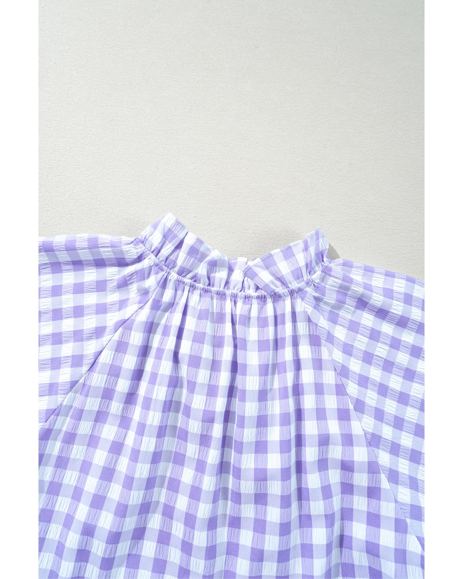 Lavendula Plaid Ruffle Wide Short Sleeve Babydoll Mini Dress - L