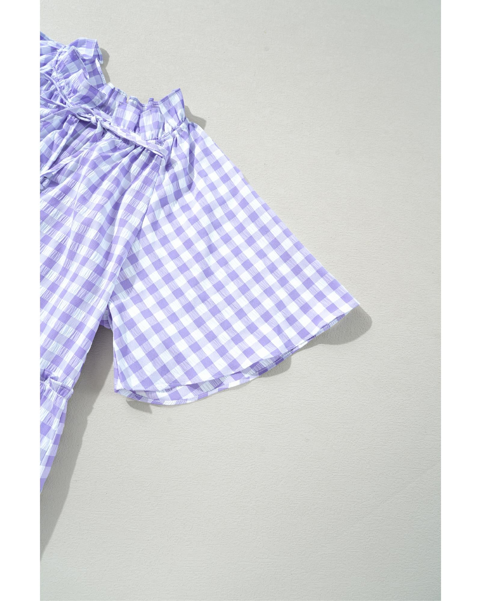 Lavendula Plaid Ruffle Wide Short Sleeve Babydoll Mini Dress - M