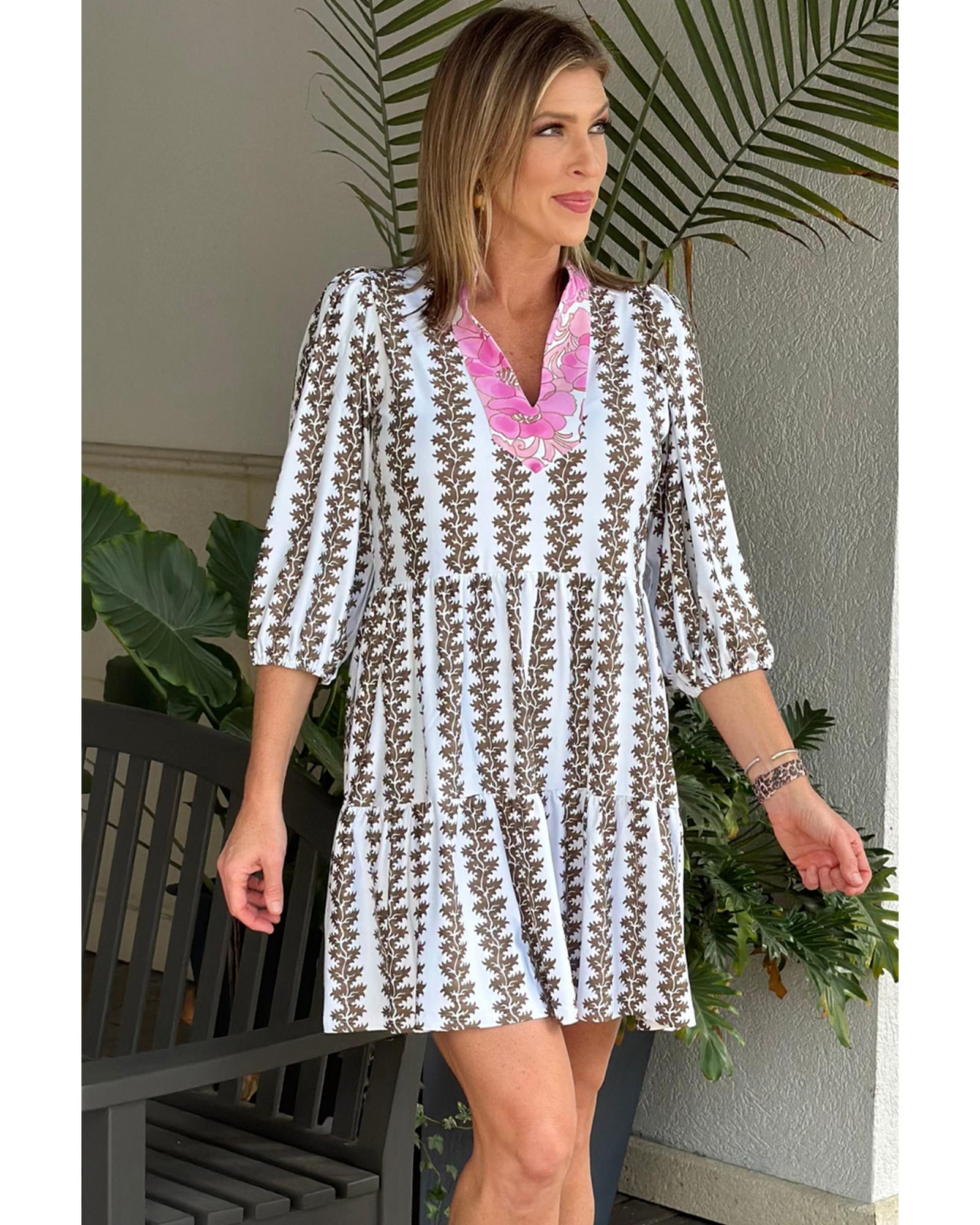Black Contrast Floral V Neck Printed Bracelet Sleeve Dress - XL