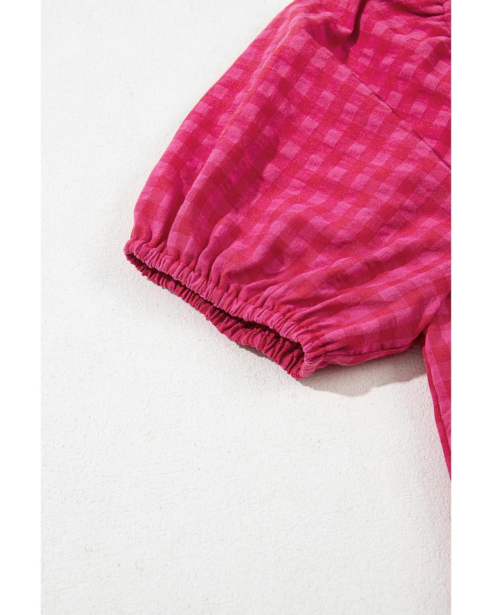 Rose Ginham Check Bubble Sleeve Ruffled Maxi Dress - XL