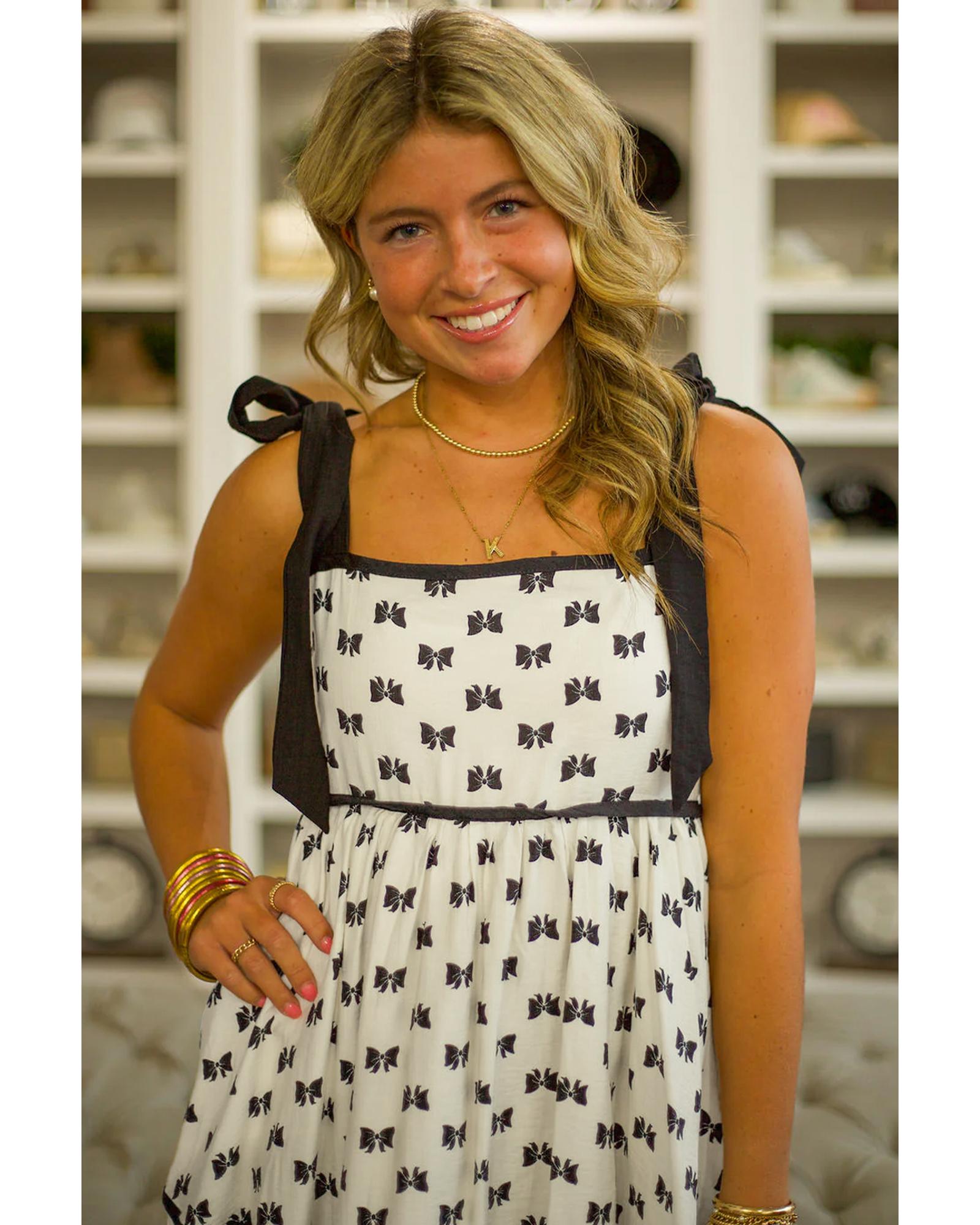 White Bow Knot Color Contrast Trim Knotted Shoulder Mini Dress - S
