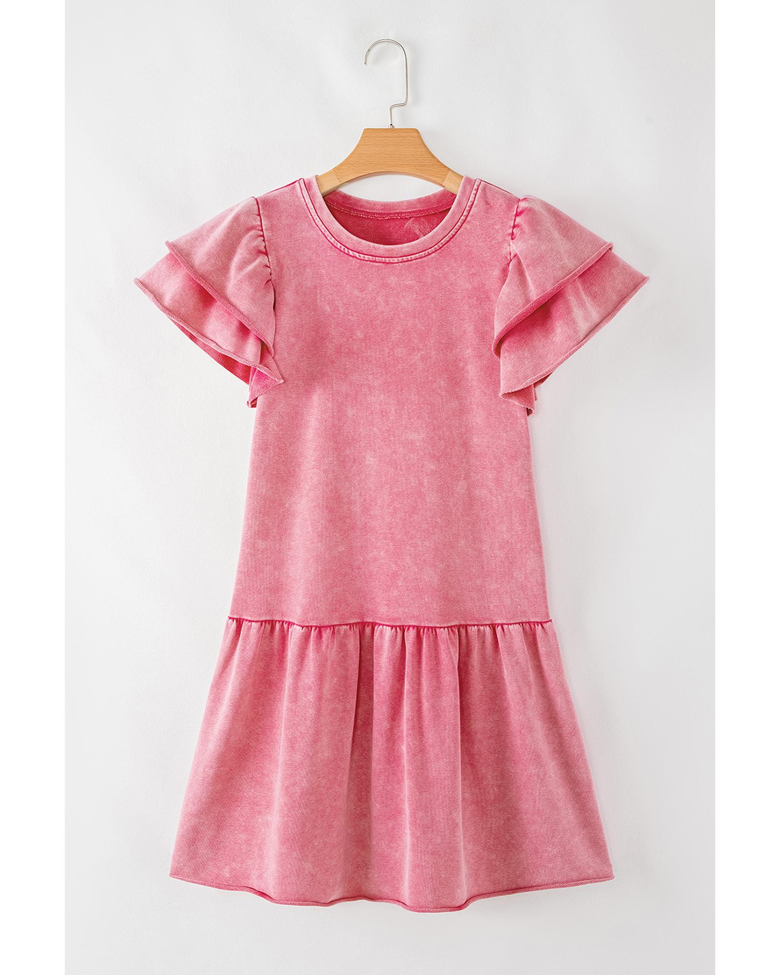 Sachet Pink Mineral Wash Raw Edge Ruffle Mini Dress - XL
