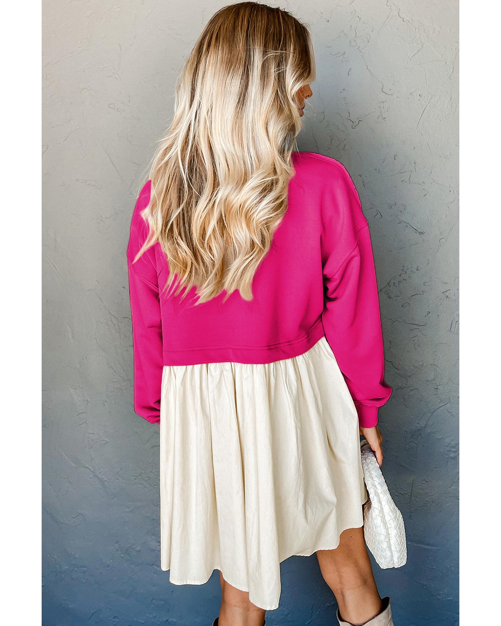 Rose Red Sequin Heart XOXO Graphic Colorblock Patchwork Hem Sweatshirt Dress - L