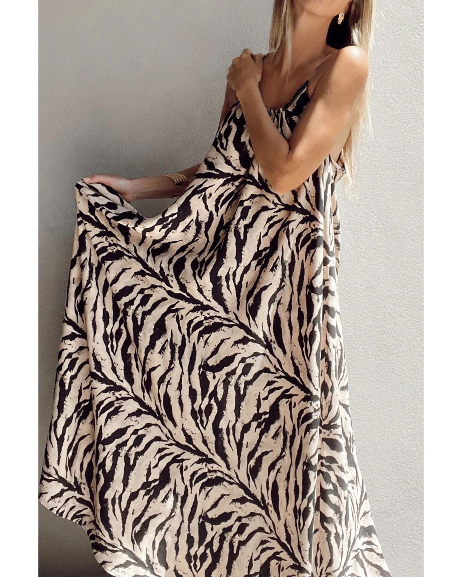 Black Abstract Print Open Back Boho Loose Maxi Sundress - S