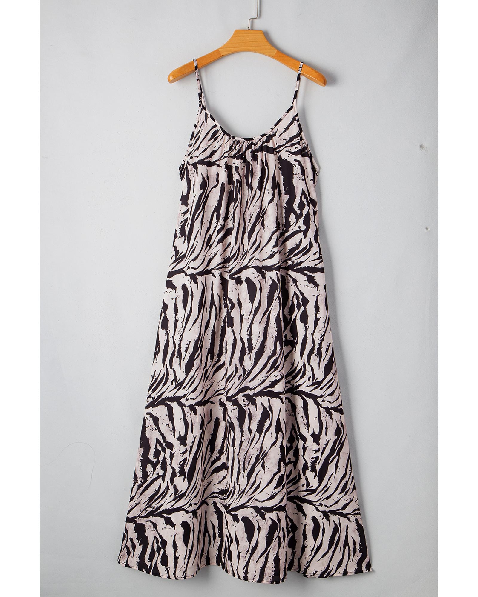 Black Abstract Print Open Back Boho Loose Maxi Sundress - S