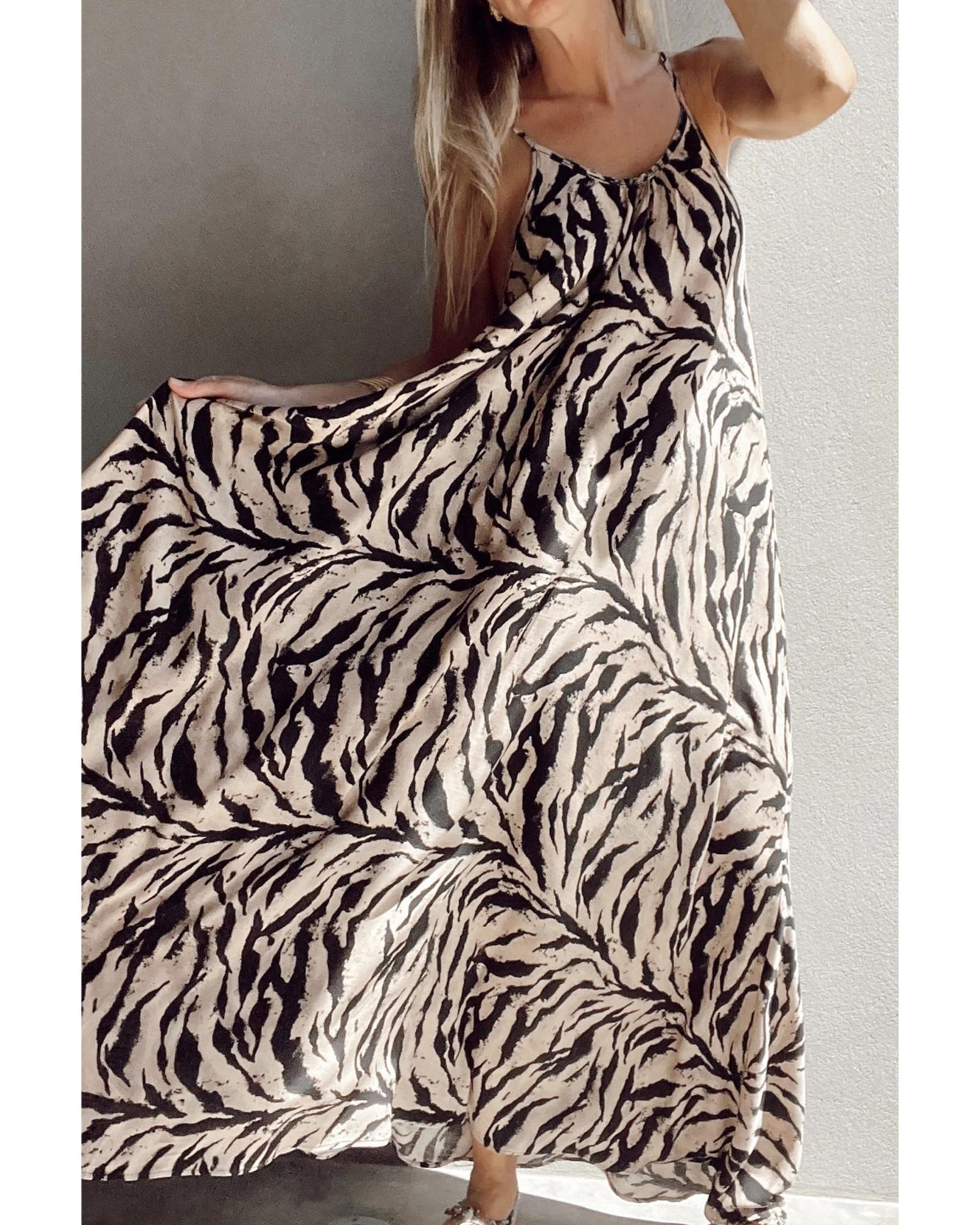 Black Abstract Print Open Back Boho Loose Maxi Sundress - XL