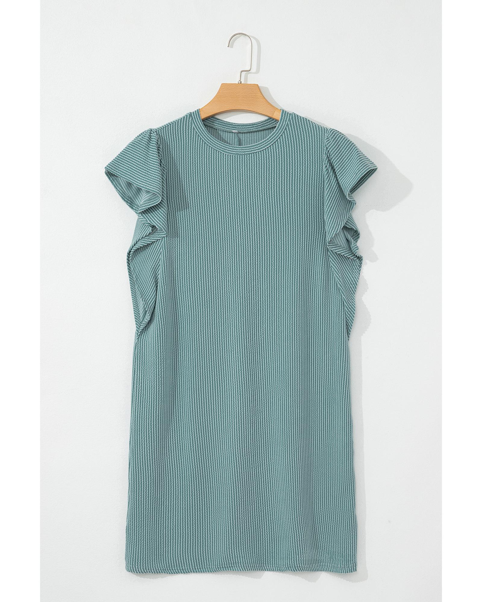 Canton Corded Ruffle Sleeve Crew Neck Shift Dress - S