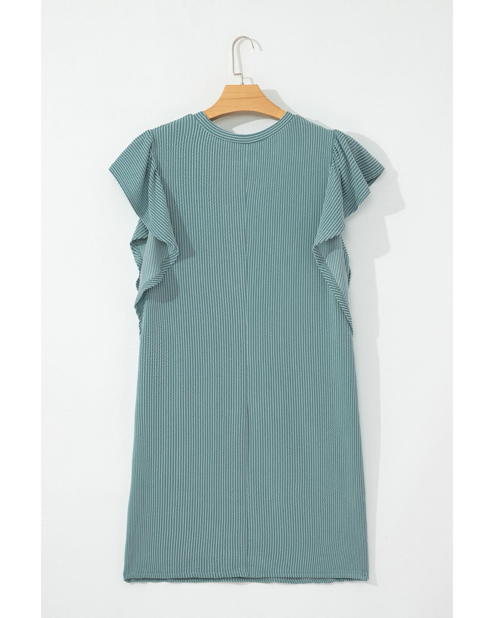 Canton Corded Ruffle Sleeve Crew Neck Shift Dress - S