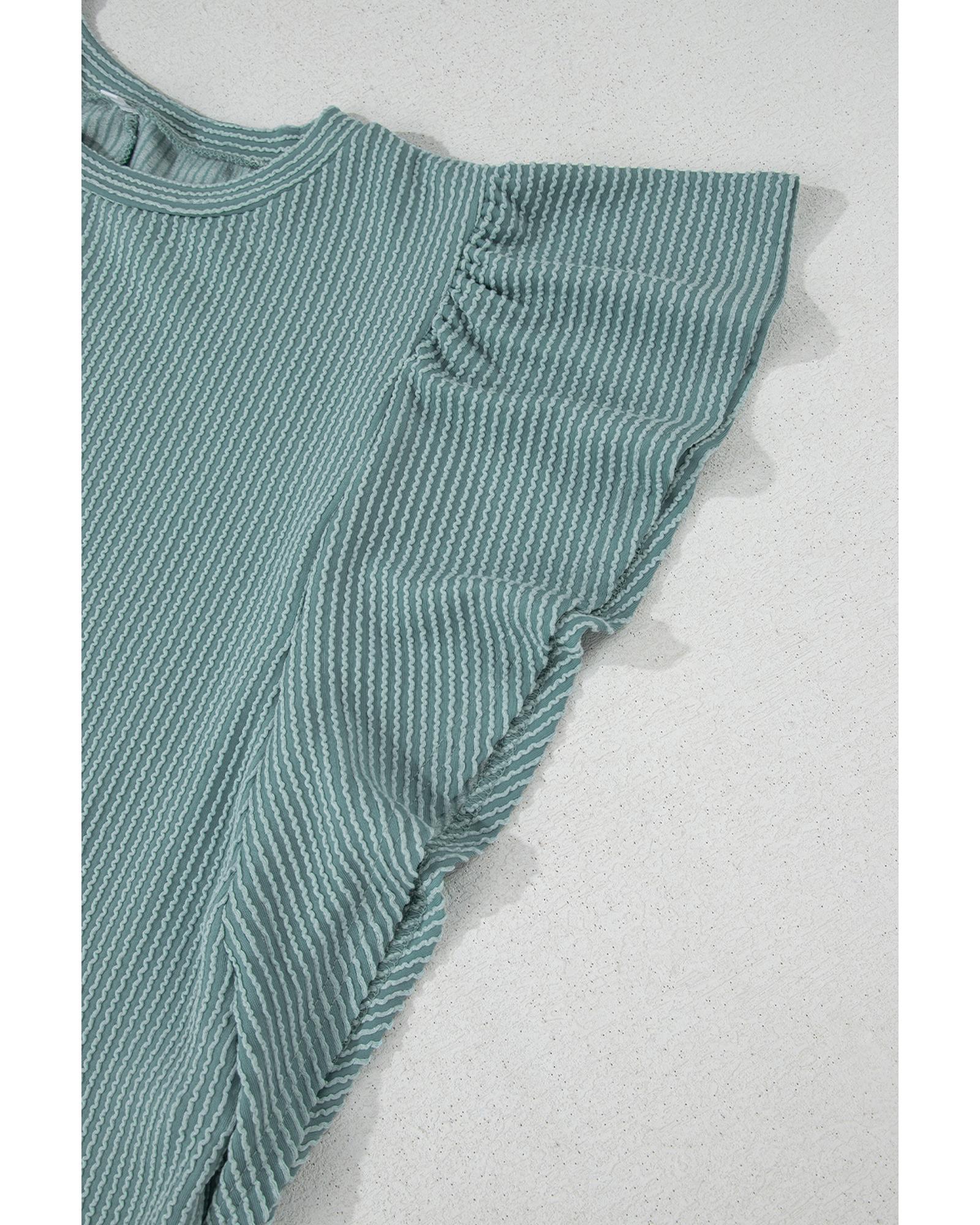 Canton Corded Ruffle Sleeve Crew Neck Shift Dress - S