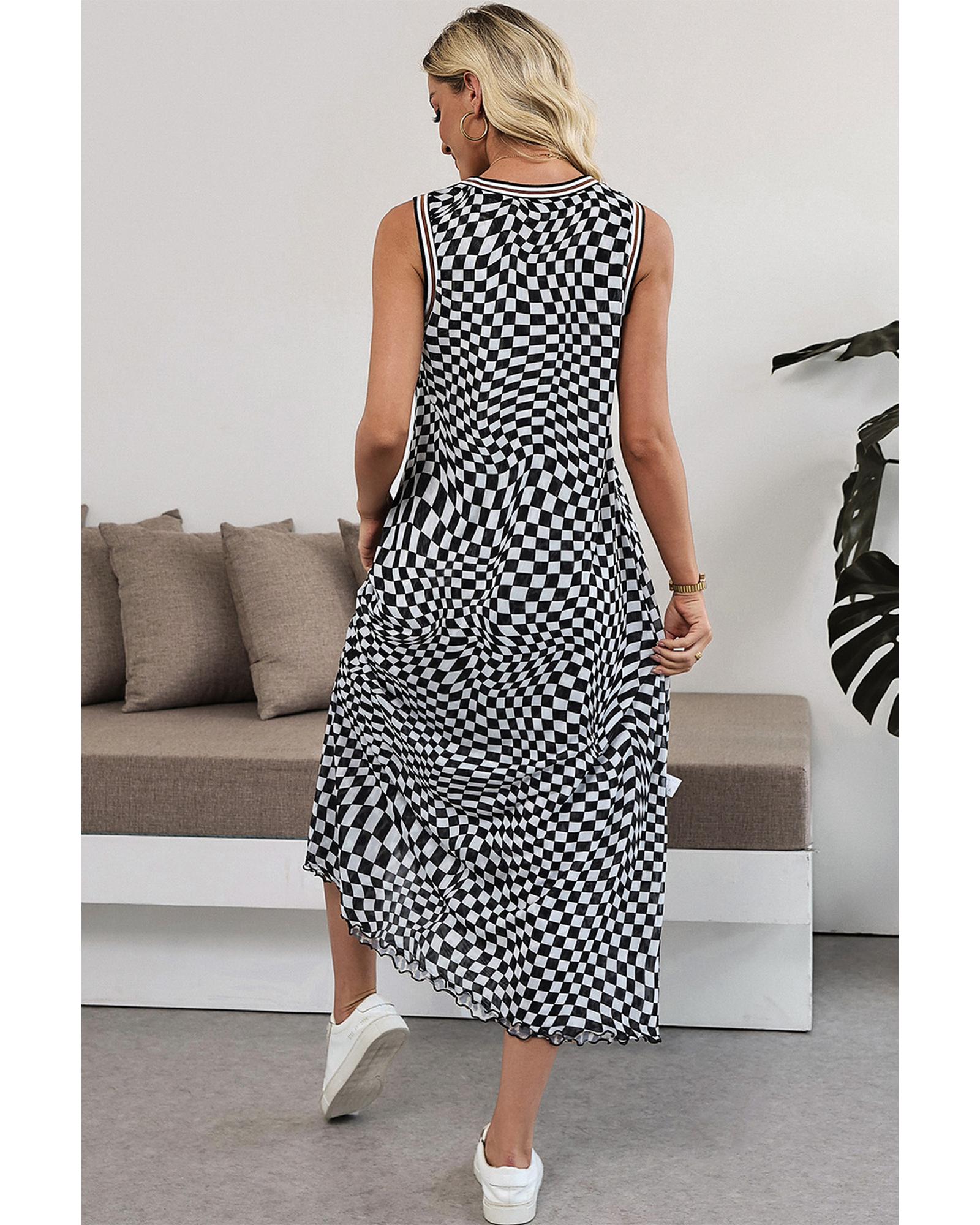 Multicolour Leopard Checkered Double Printed Reversible Sleeveless Long Dress - M