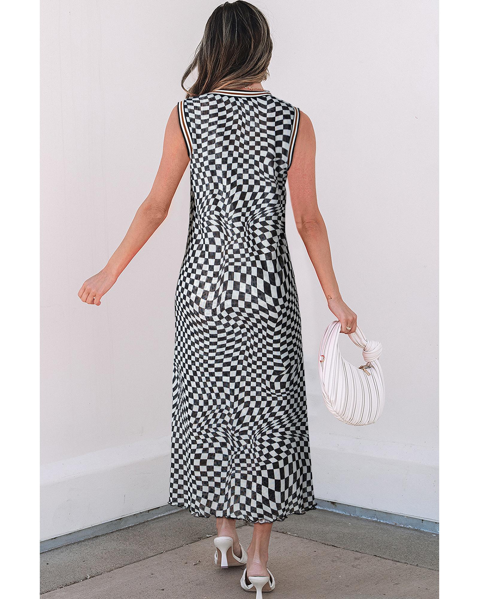 Multicolour Leopard Checkered Double Printed Reversible Sleeveless Long Dress - M