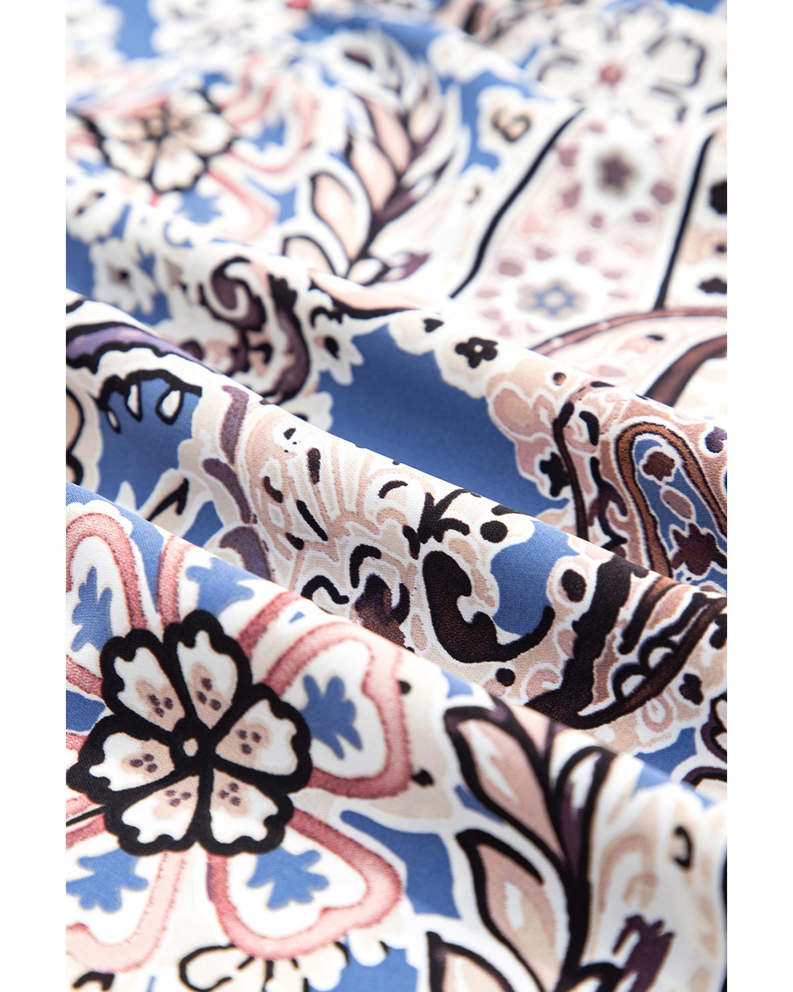 Blue Paisley Print Twist Detail Smocked Back Spaghetti Straps Long Dress - L
