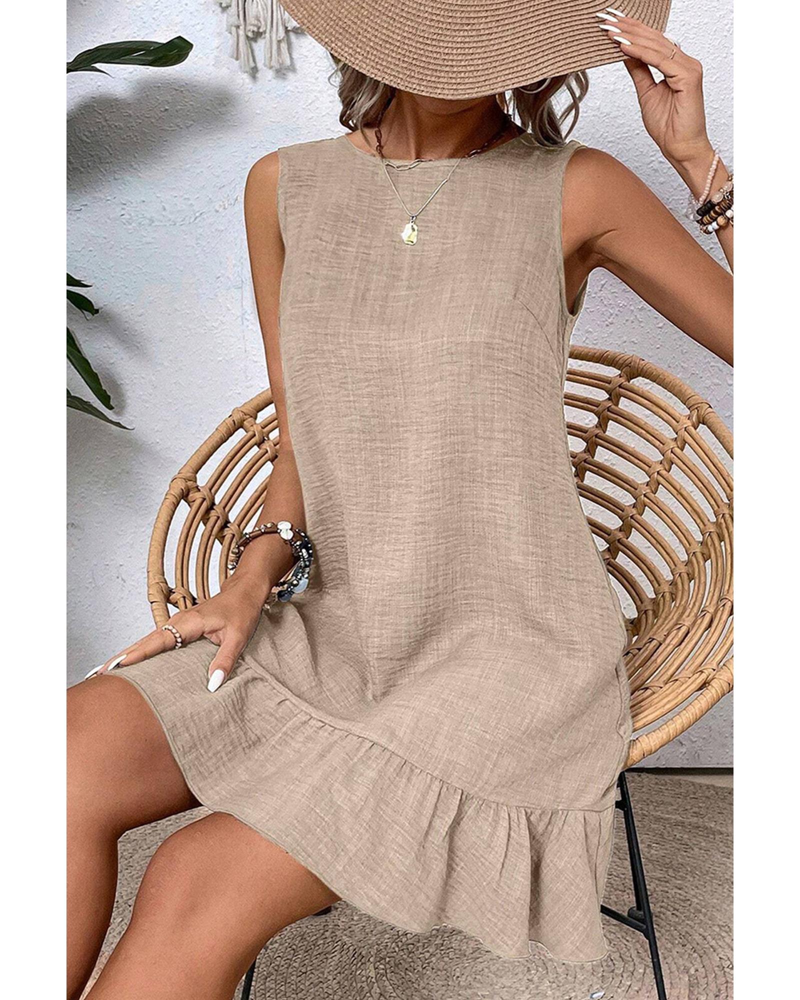 Smoke Gray Knot Scoop Back Ruffle Hem Sleeveless Mini Dress - L