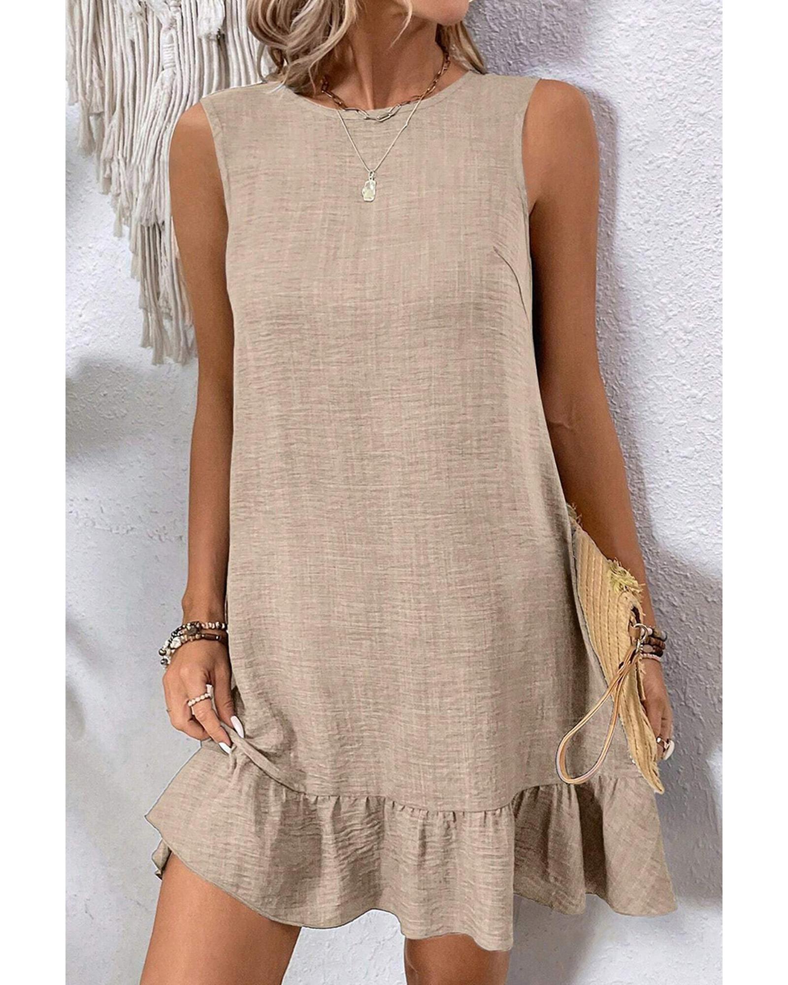 Smoke Gray Knot Scoop Back Ruffle Hem Sleeveless Mini Dress - L