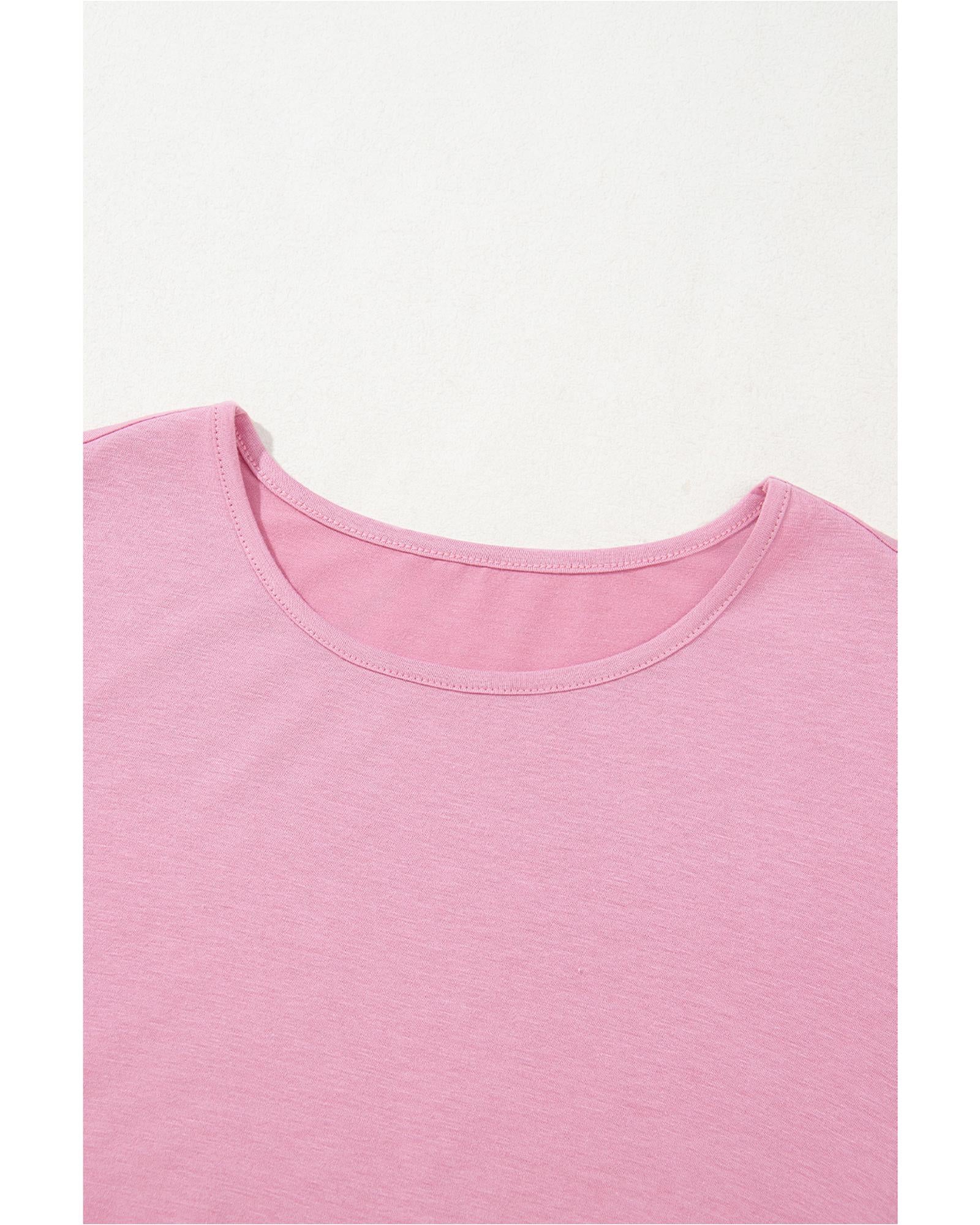 Pink Solid Color T-shirt High Waist Pocketed Long Dress - M