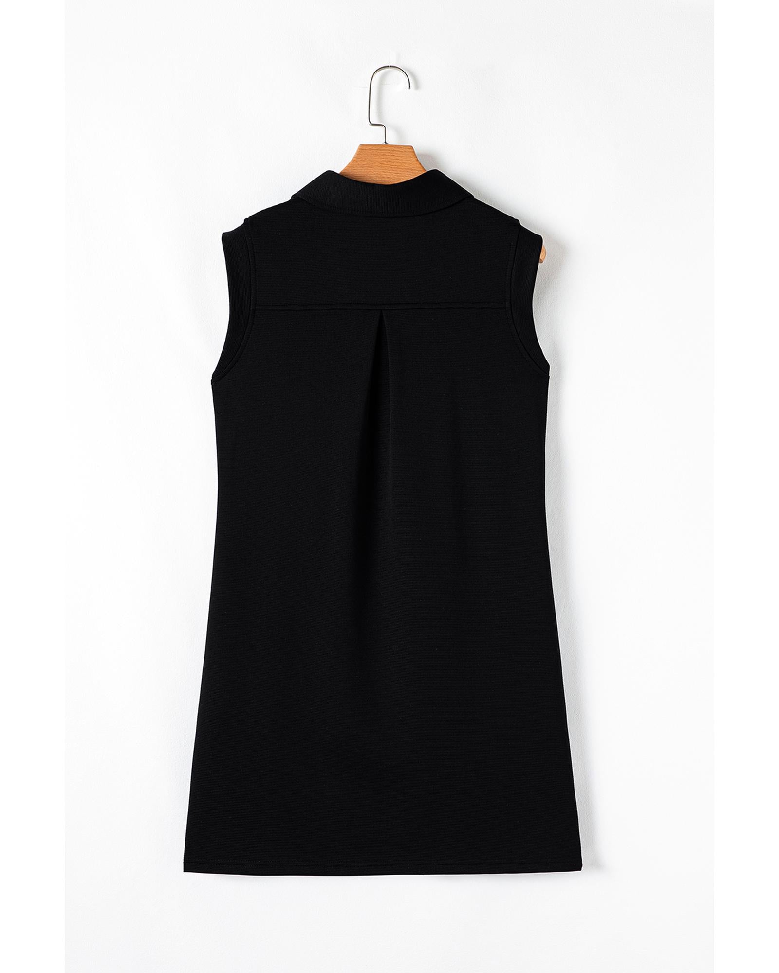 Black Sequin Patched V Neck Collared Mini Dress - XL