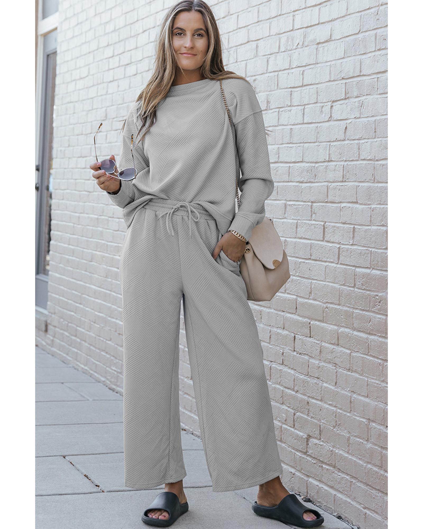 Gray Ultra Loose Textured 2pcs Slouchy Outfit - XL