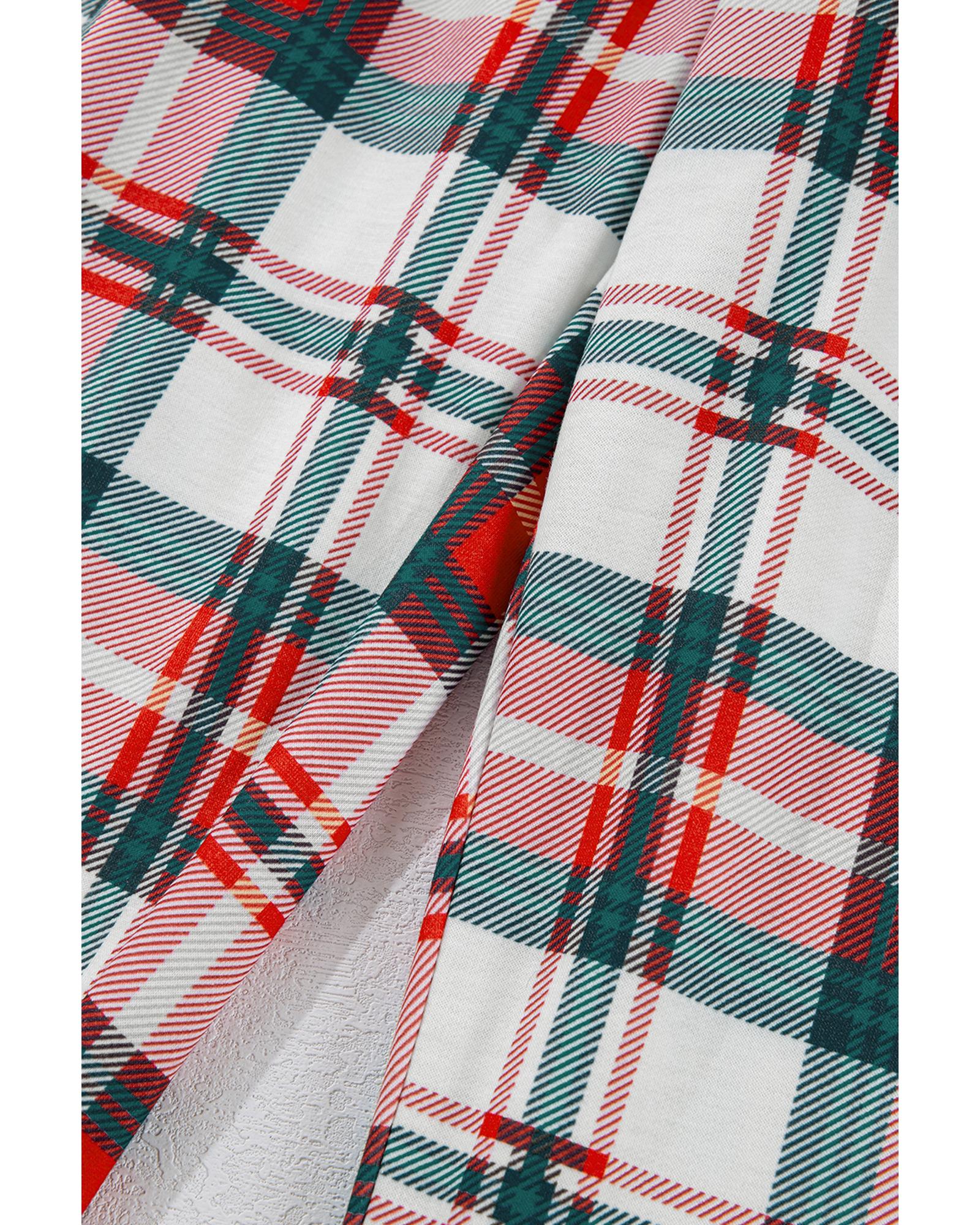 Red Christmas Plaid Print Two Piece Long Sleeve Pajamas Set - 2XL