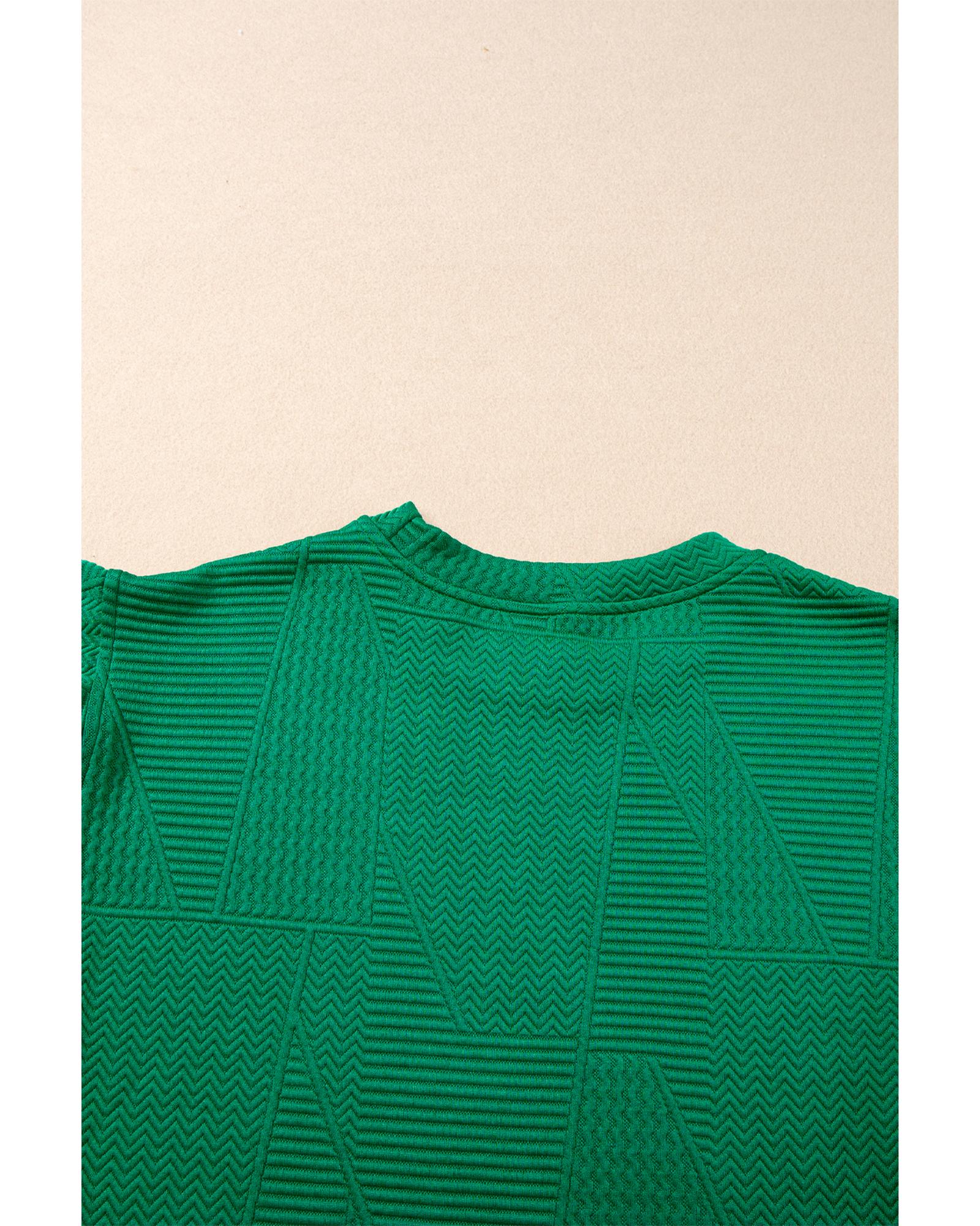 Dark Green Textured Ruffle Split Top and Drawstring Shorts - XL