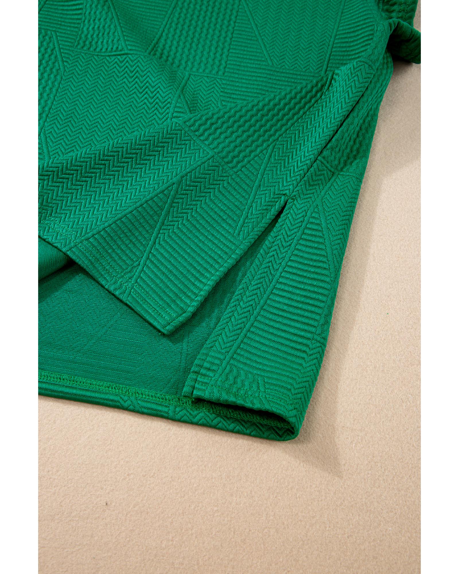 Dark Green Textured Ruffle Split Top and Drawstring Shorts - XL