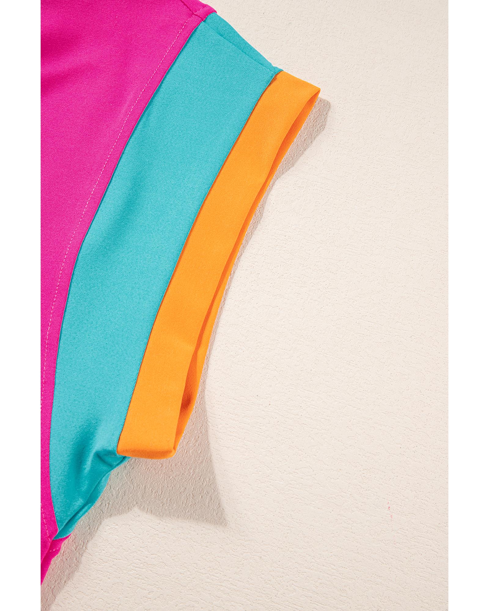 Strawberry Pink Color Block Detail Casual Two-piece Set - XL
