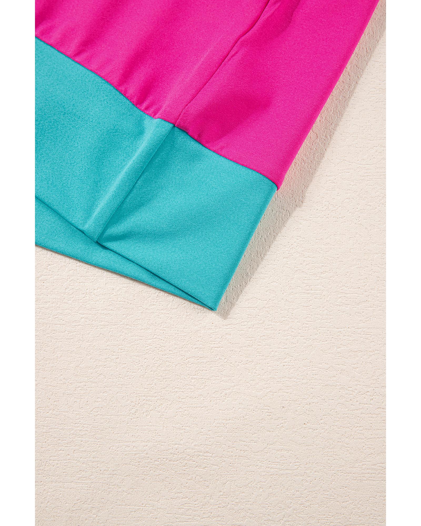 Strawberry Pink Color Block Detail Casual Two-piece Set - XL