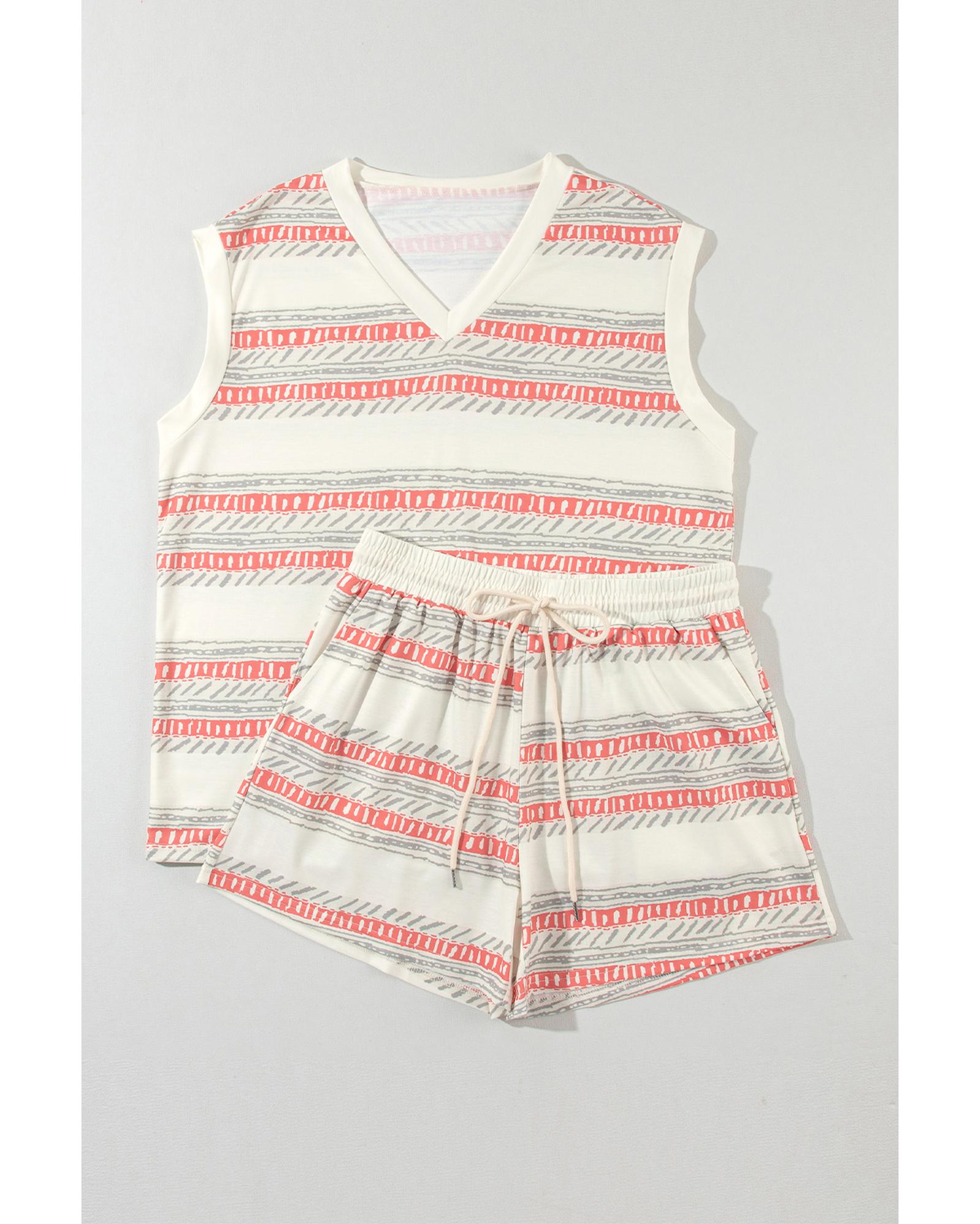 Beige Western Striped Print Casual Tank 2pcs Outfit - XL