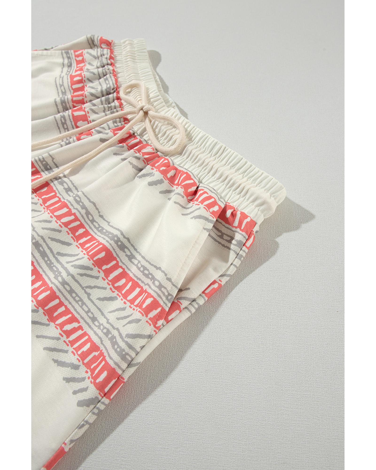 Beige Western Striped Print Casual Tank 2pcs Outfit - XL